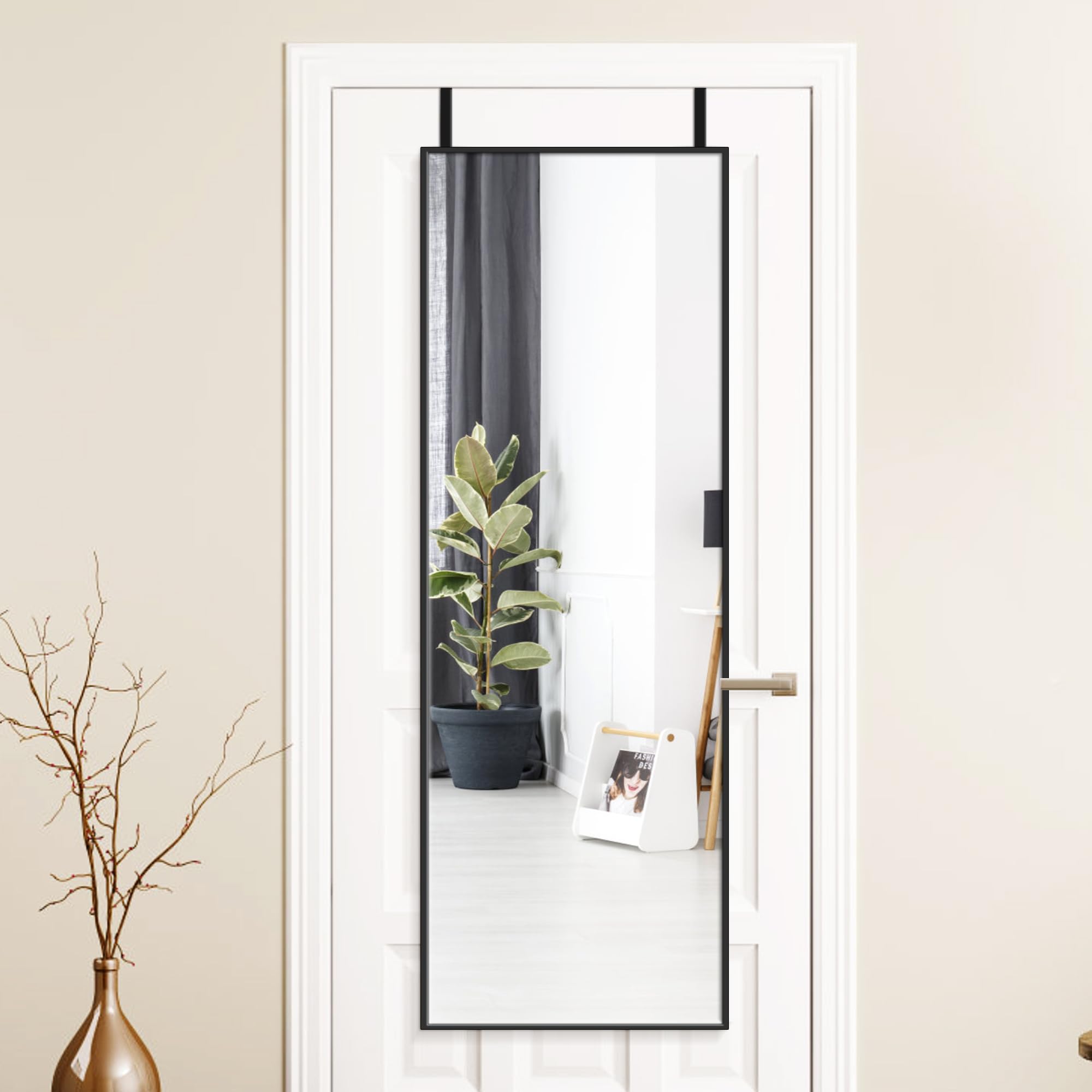 Alpen Black Over The Door Mirror, 47x14 Inches Full Body Mirror Full Length
