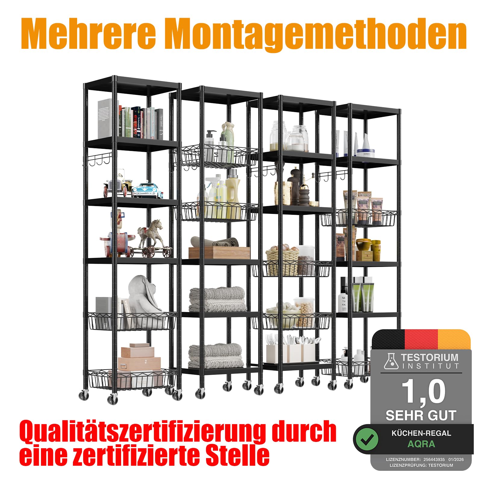 AQRA Schwarzes Metall Standregal mit Verstellbaren Böden und Haken