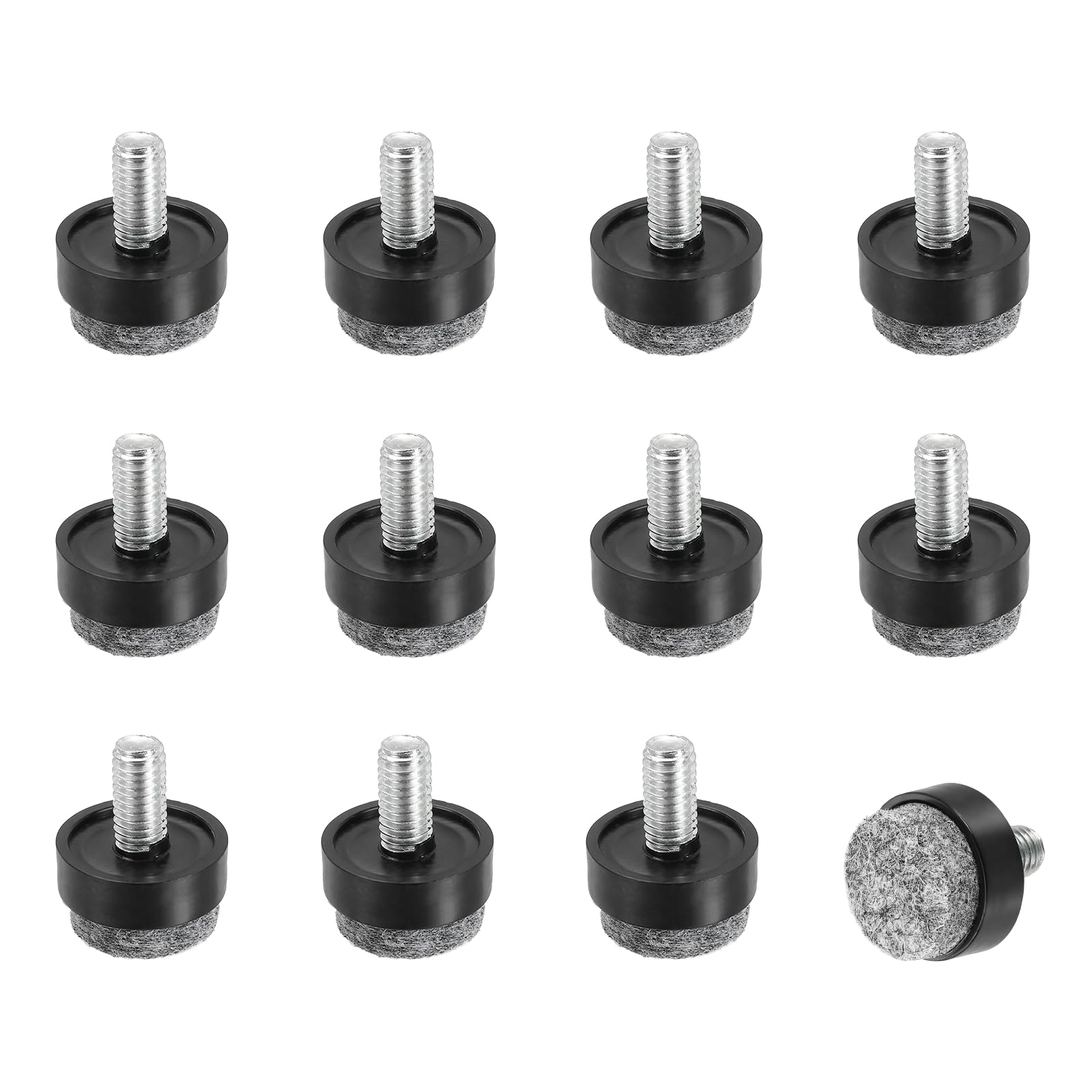 sourcing map 12 Stück verstellbare Möbelbein-Nivellierer, M6x20x12mm Gewinde-Schraubeinsätze, Nivellierfüße, Bodenschoner für Tische, Schränke, Stühle, Sofa, Outdoor-Möbel, Schwarz