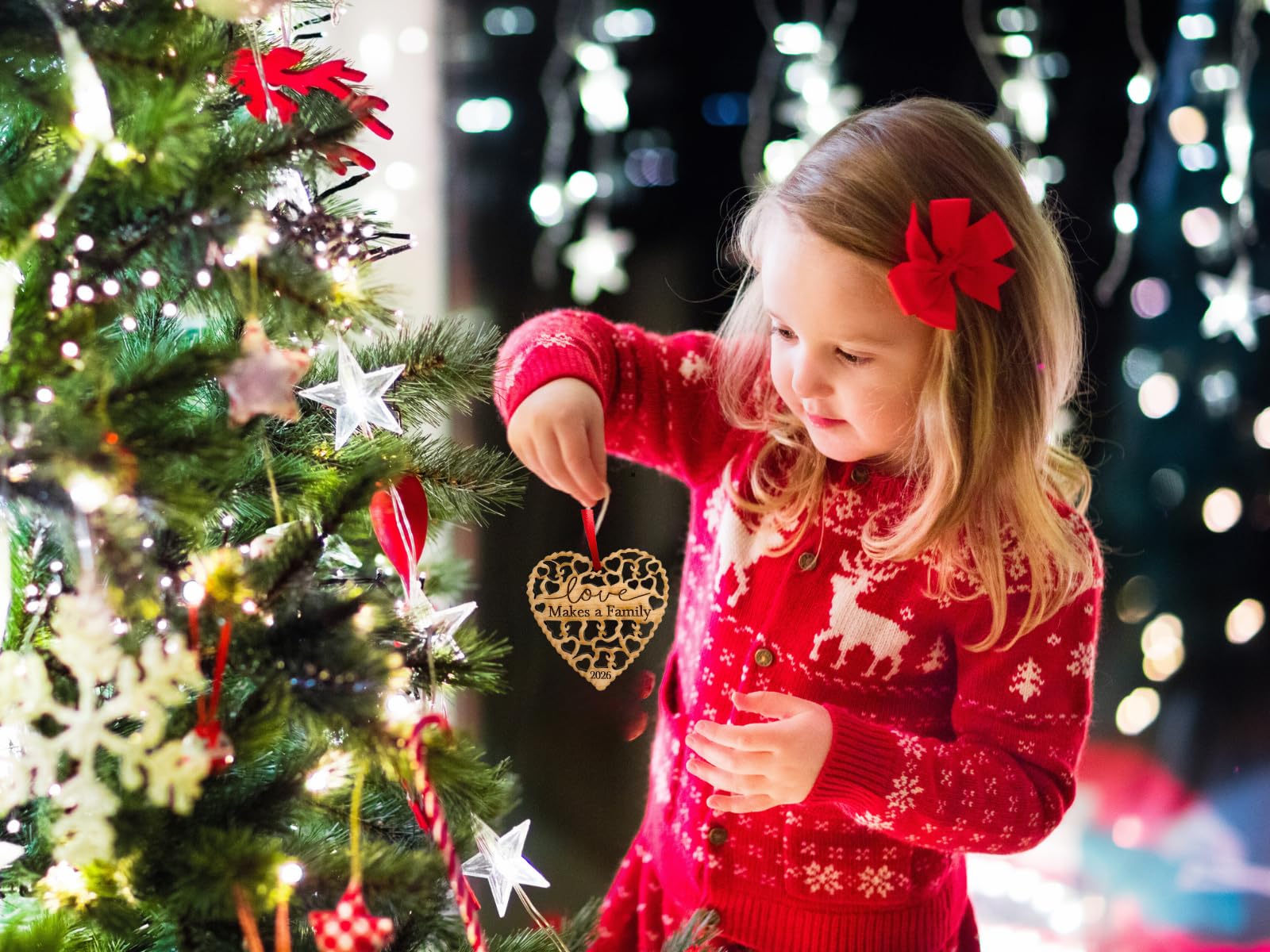 2026 Adoption Ornament in Laser Cut Wood - Love Makes A Family - Gotcha Day Gift, Great for Family or Blended Ideas, Comes in a Gift Box