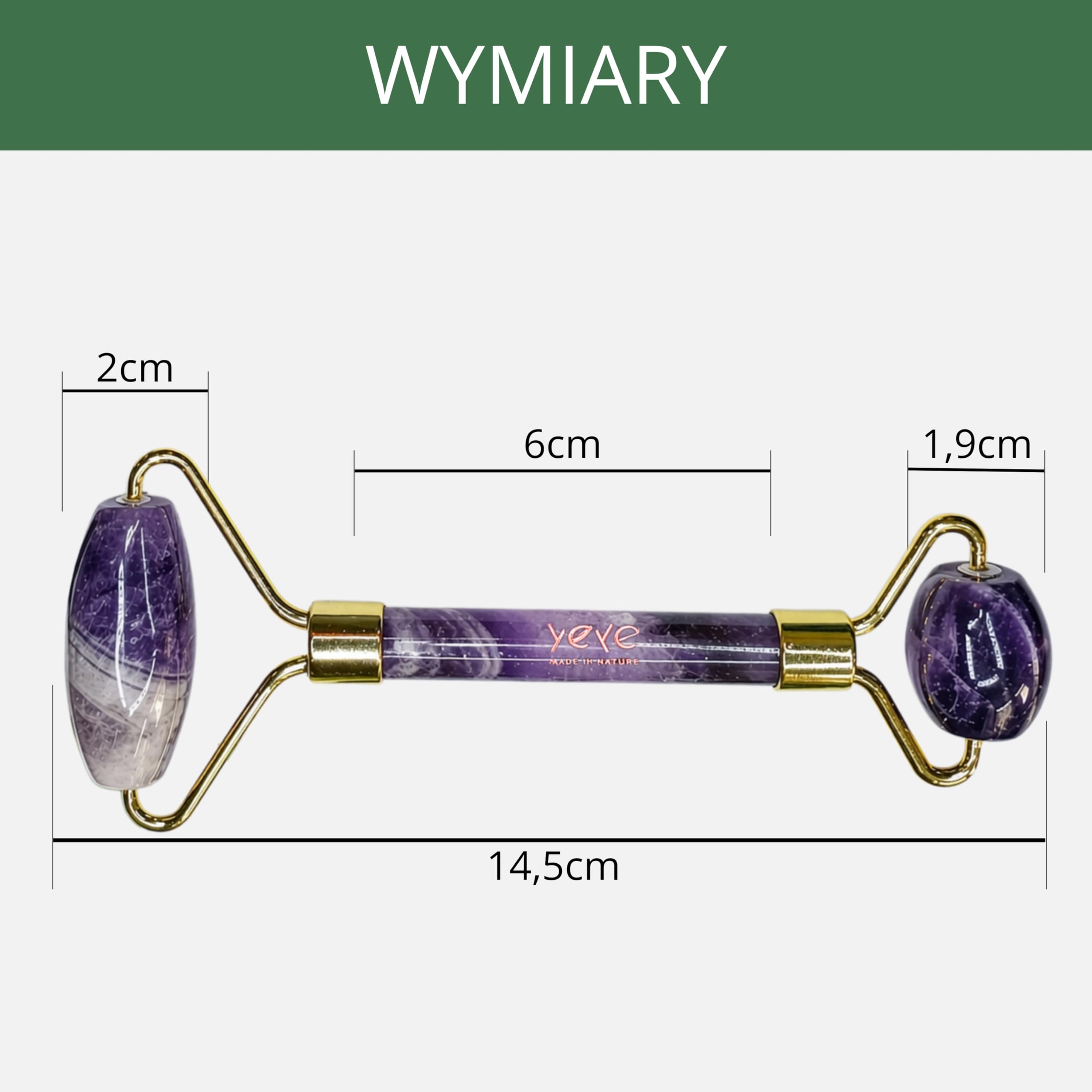 YEYE Made in Nature, rullo per massaggi viso in ametista viola naturale, rullo per massaggio facciale, lifting, levigante, migliora la circolazione, elimina le rughe, per la cura quotidiana