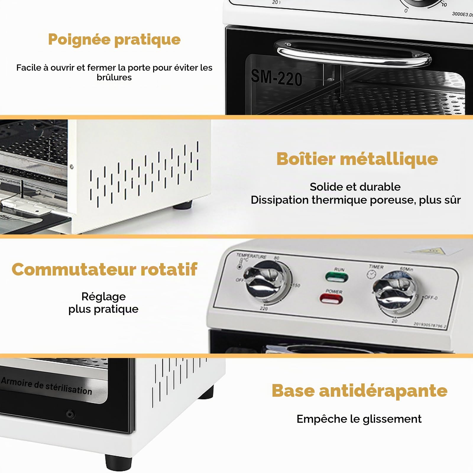 Stérilisateur haute température,sterilisateur materiel onglerie de grande capacité,autoclave stérilisation avec contrôle de la température et minuterie,adapté aux outils coiffure,manucure outils,SPA