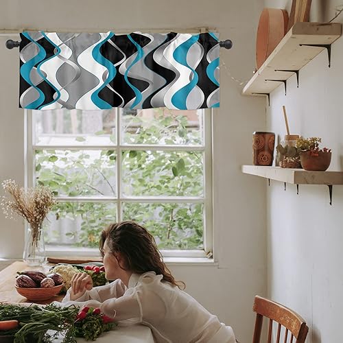 Miniatura 6 de Cenefas geométricas irregulares para ventanas, cenefas geométricas de cocina con bolsillo para barra, cenefa corta para ventana, cenefa para cocina