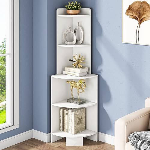 Tribesigns Estante esquinero estantería esquinera de 5 niveles de 63 pulgadas estantería pequeña de madera moderna soporte de madera para plantas en