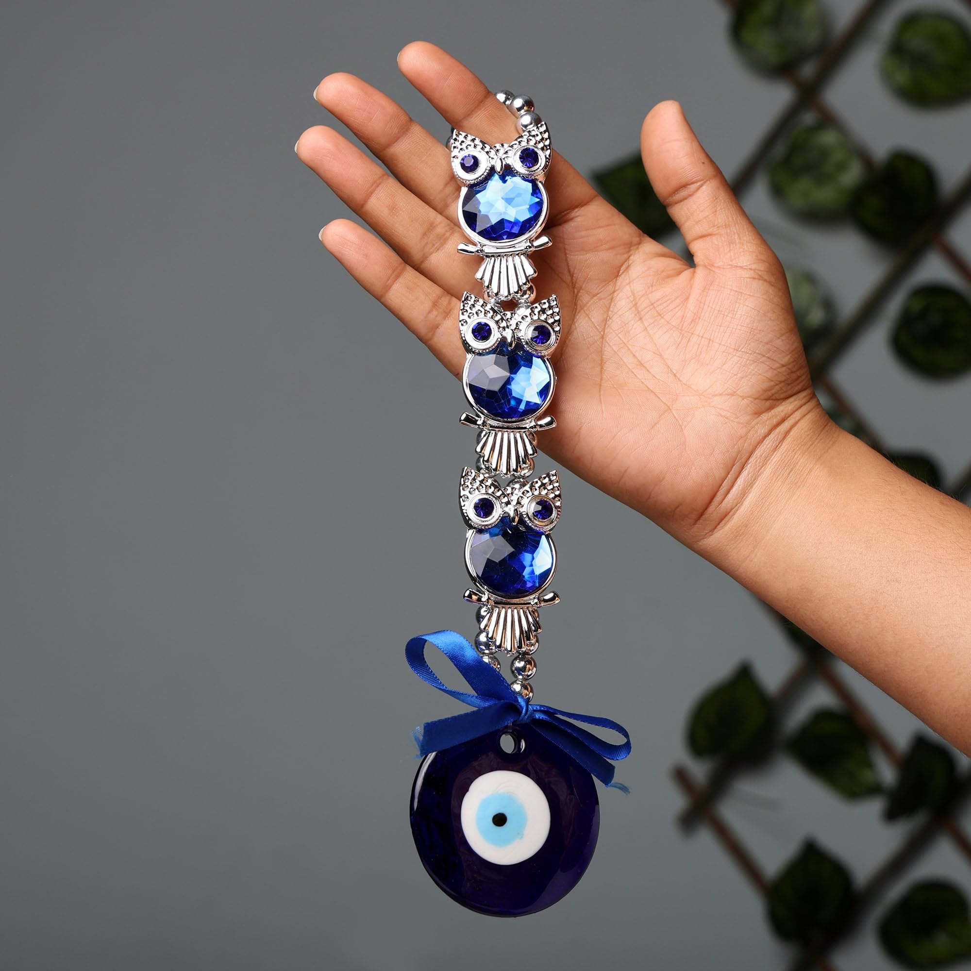 3 Owl Evil Eye Hanging for Home Entrance | Triple Owl Nazar Battu Ornament for Wall Hanging,Door, Balcony & Gifting | Brings Positivity & Wards Off Negative Energy
