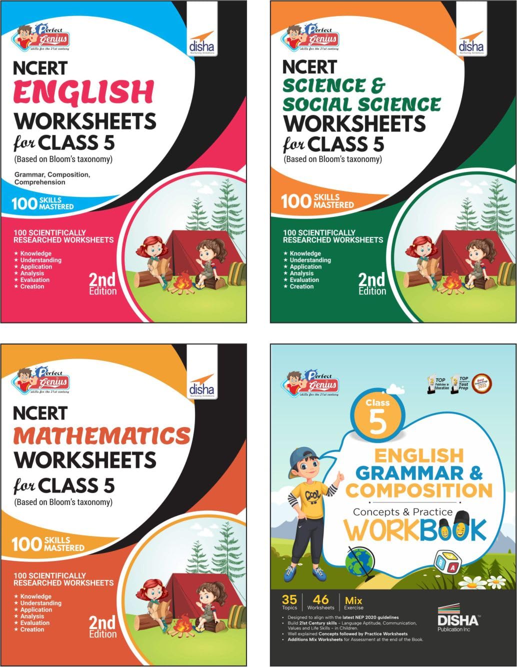 Combo (set of 4 Books) Perfect Genius Class 5 NCERT Science, Social Studies, Mathematics, English Grammar & Comprehension Worksheets | Follows NEP 2020 Guidelines | Bloom's Taxonomy