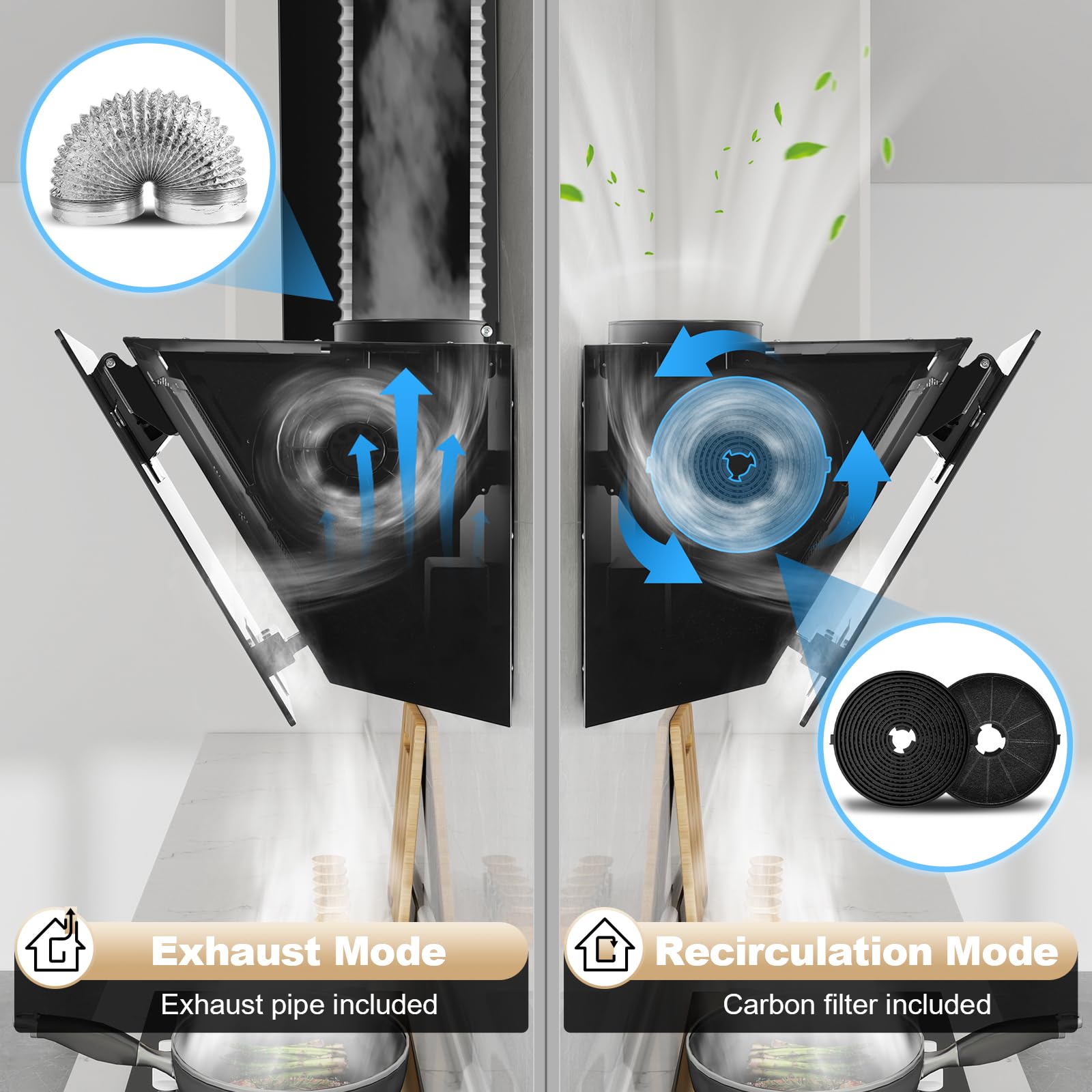 TopStrong Dunstabzugshaube 60cm A+++ Abzugshaube Umluft Abluft 450 m³/h Wandhaube Aktivkohlefilter LED-Beleuchtung 3 Stufen Booster Touchscreen Schwarz Glas