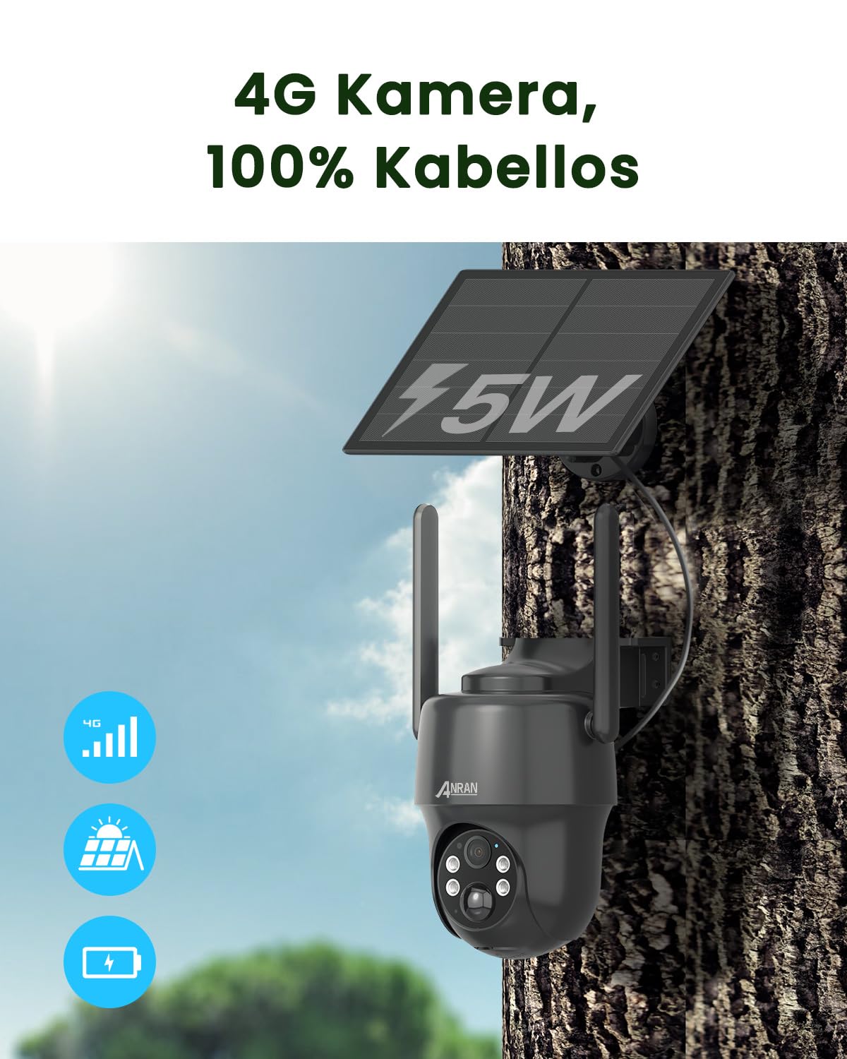 ANRAN 2K 4G LTE Überwachungskamera Aussen,Ohne WLAN
