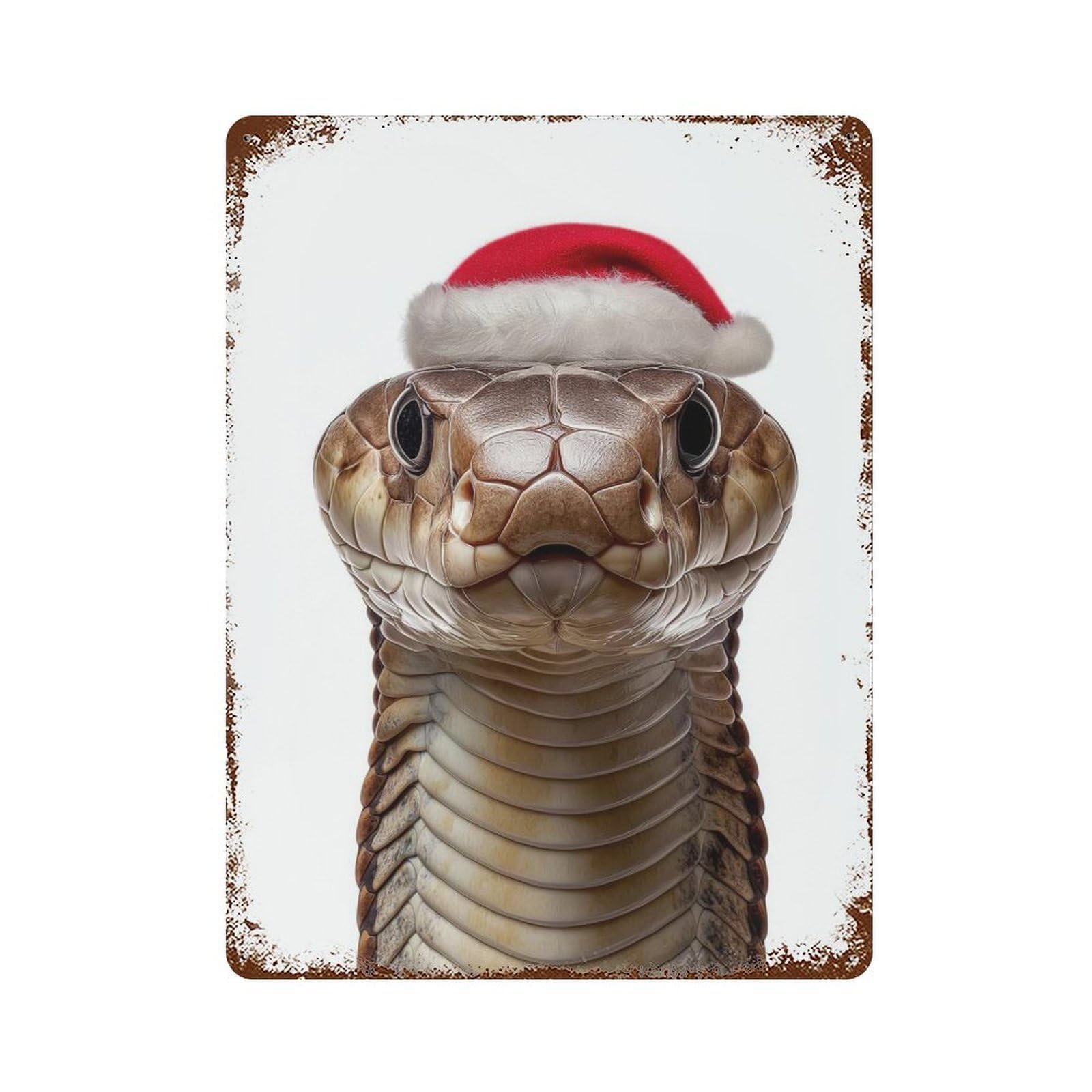 Vintage Rust Metal Sign King Cobra with Santa Hat 15.7"x11.8", Novelty Wall Decor for Garage, Bar And Workshop Decor