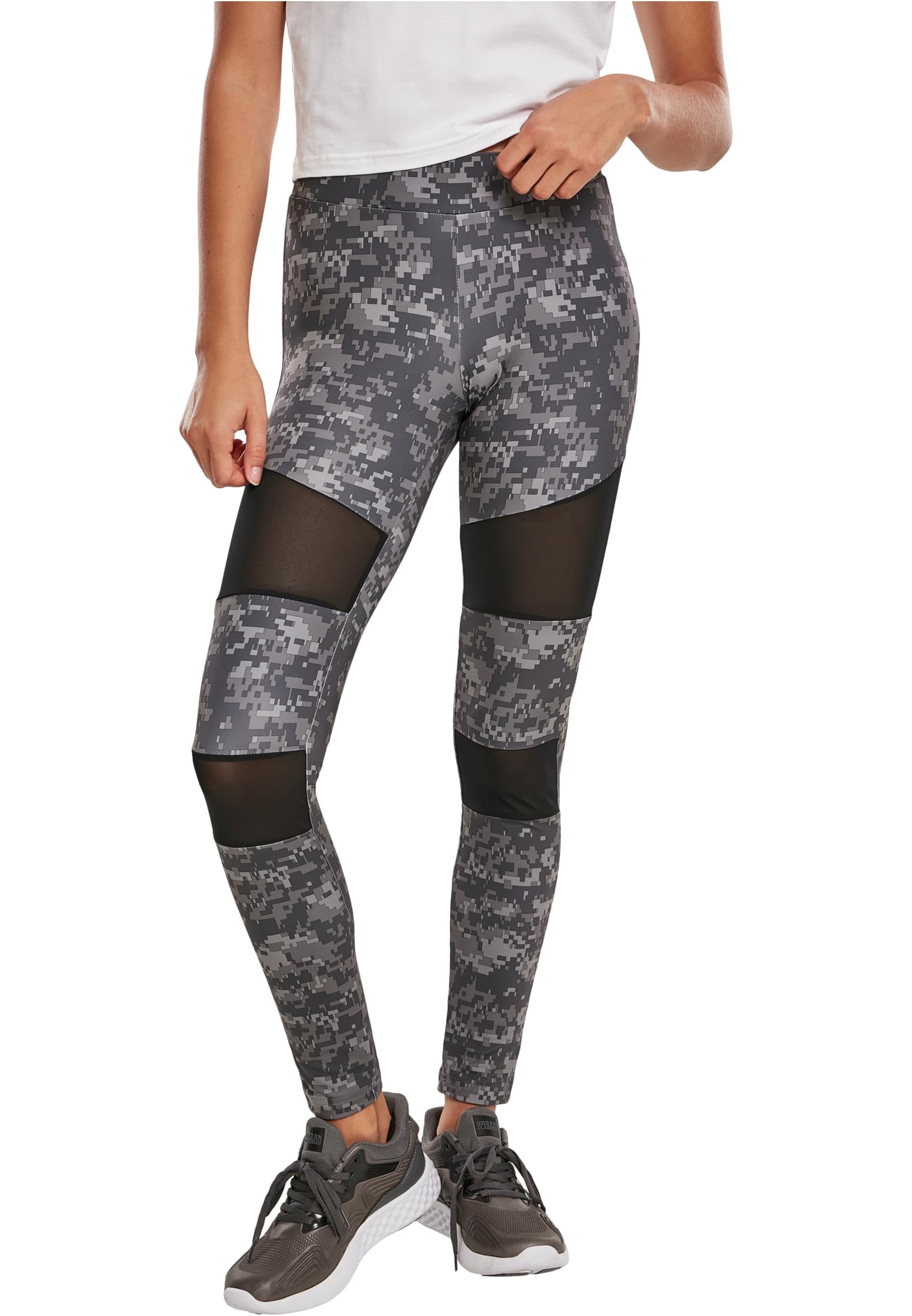Urban Classics Women's Camo Tech Mesh Leggings, Sports Trousers for Women in Camouflage Look, Variations, Sizes XS - 5XL, Dark Digital Camo, S