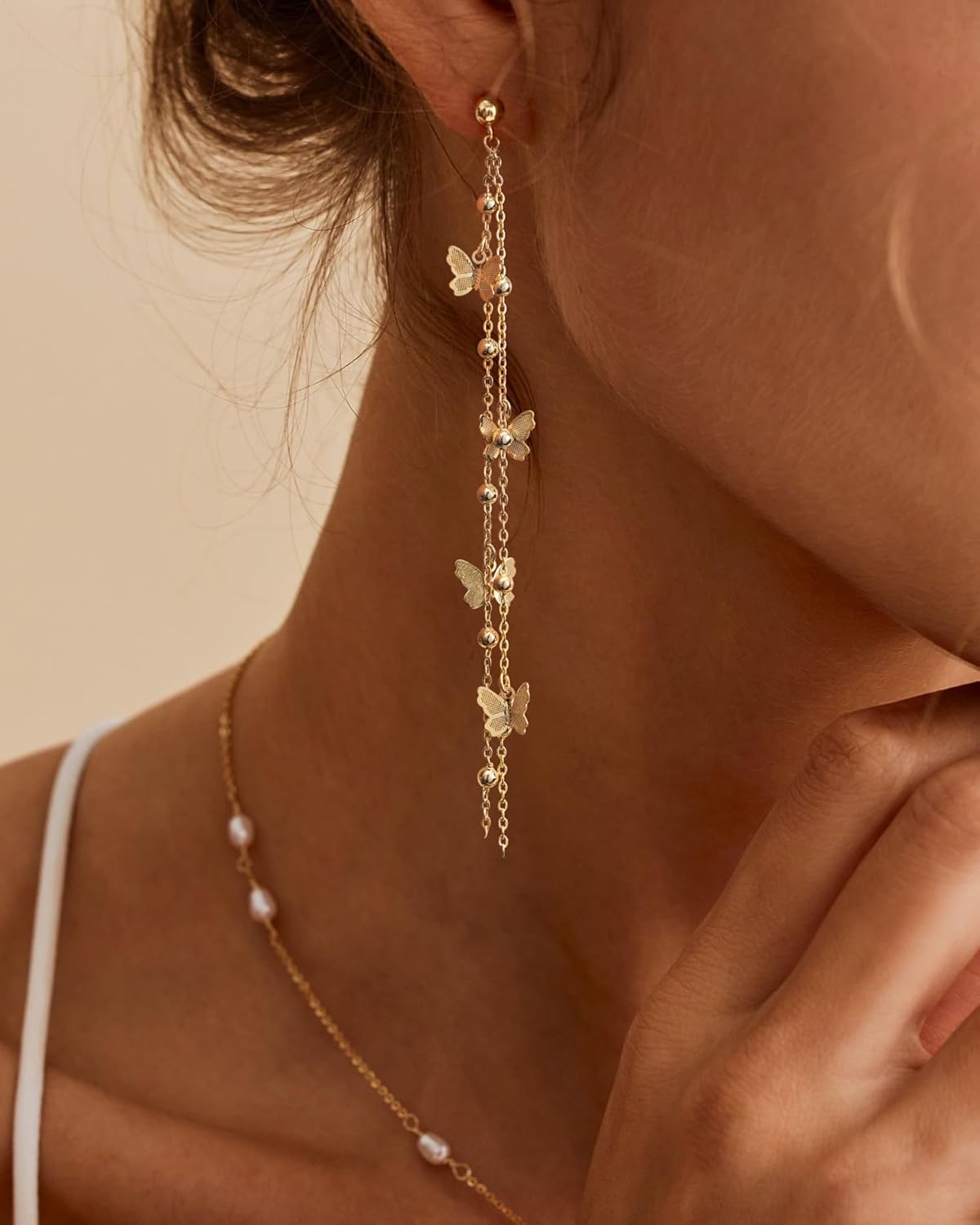 Dangle Earrings for Women - 14K Gold/White Gold/Rose Gold Plated Butterfly Heart Star Hoop Chain Long Tassel Cubic Zirconia CZ Dangle Earrings - Image 6