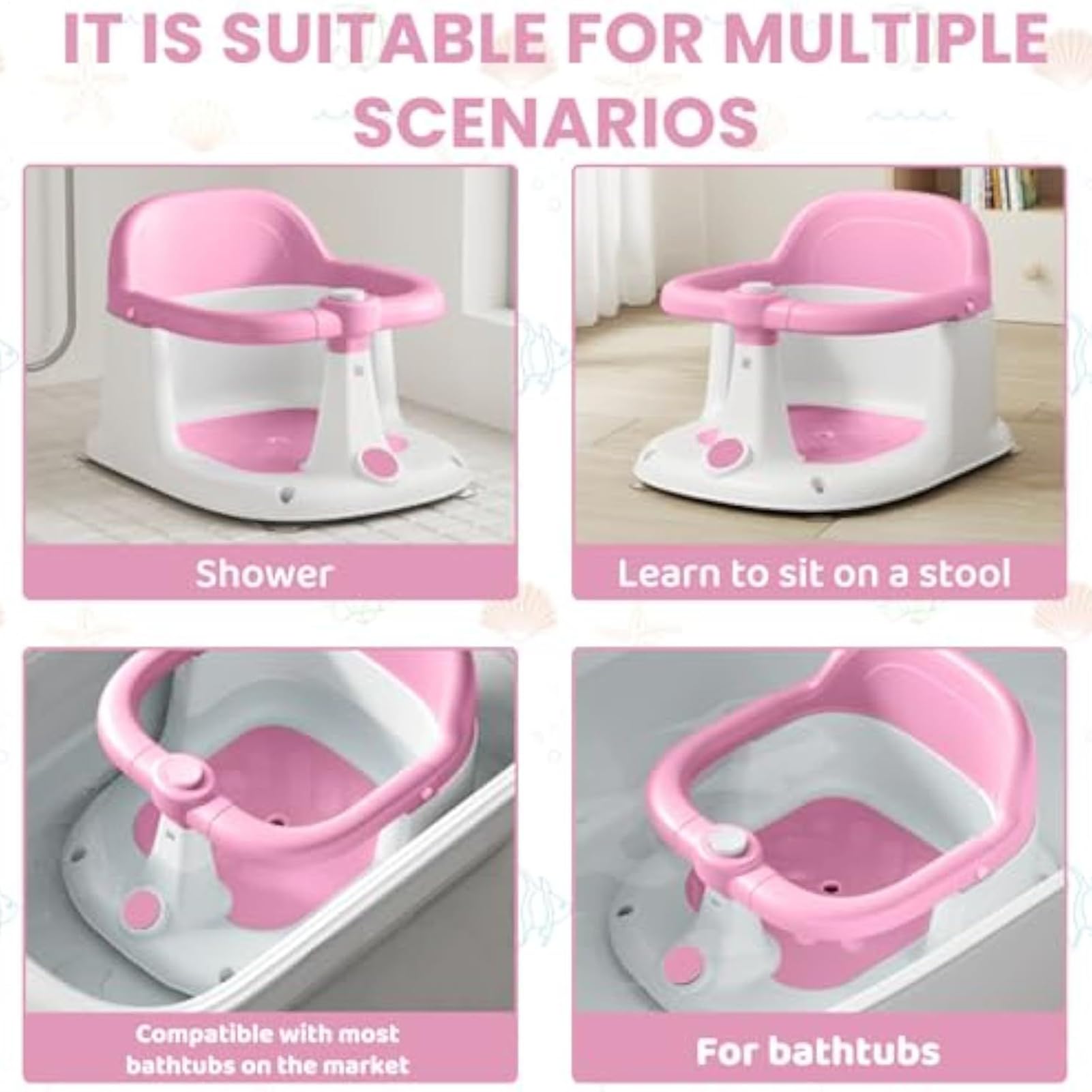 Sedia da Bagno per Bambini Supporto Antiscivolo con Ventose per il Bagnetto | Seggiolino da Bagno Casa, viaggio, pavimento, bambini, neogenitori, babysitter, famiglie attente alla sicurezza
