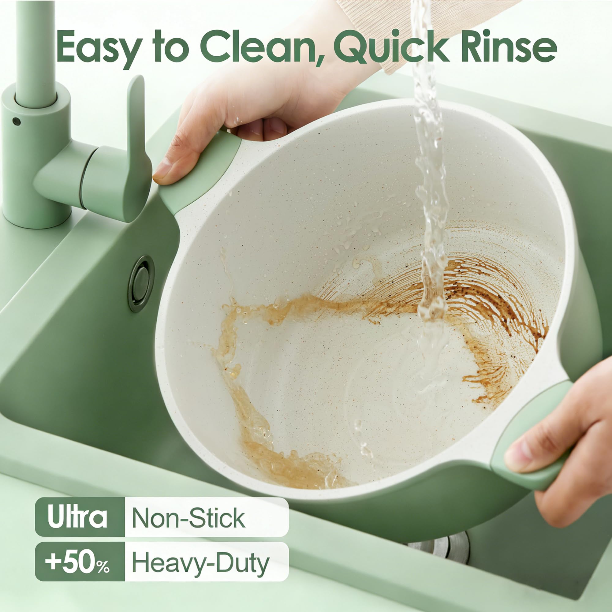 SENSARTE Nonstick Cookware Set 13-Piece, Non Stick Pots and Pans Set with Swiss Granite Coating, Healthy Kitchen Cooking Set, Stay-Cool Handles, PFOA Free: Mint Green