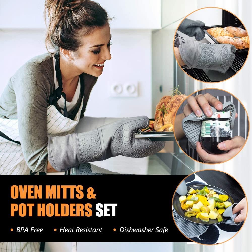 Manoplas para Horno Caliente Hornear Guantes Anti-Calor Almohadilla de Aislamiento Resistente Horno Microondas Alfombrilla de Silicona Utensilios de Cocina (D 6 Unids/Set)