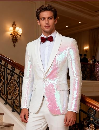 Miniatura 4 de COOFANDY Chaqueta de esmoquin con lentejuelas brillante para hombre Blazer de un botón para fiesta, cena, graduación, traje de gala