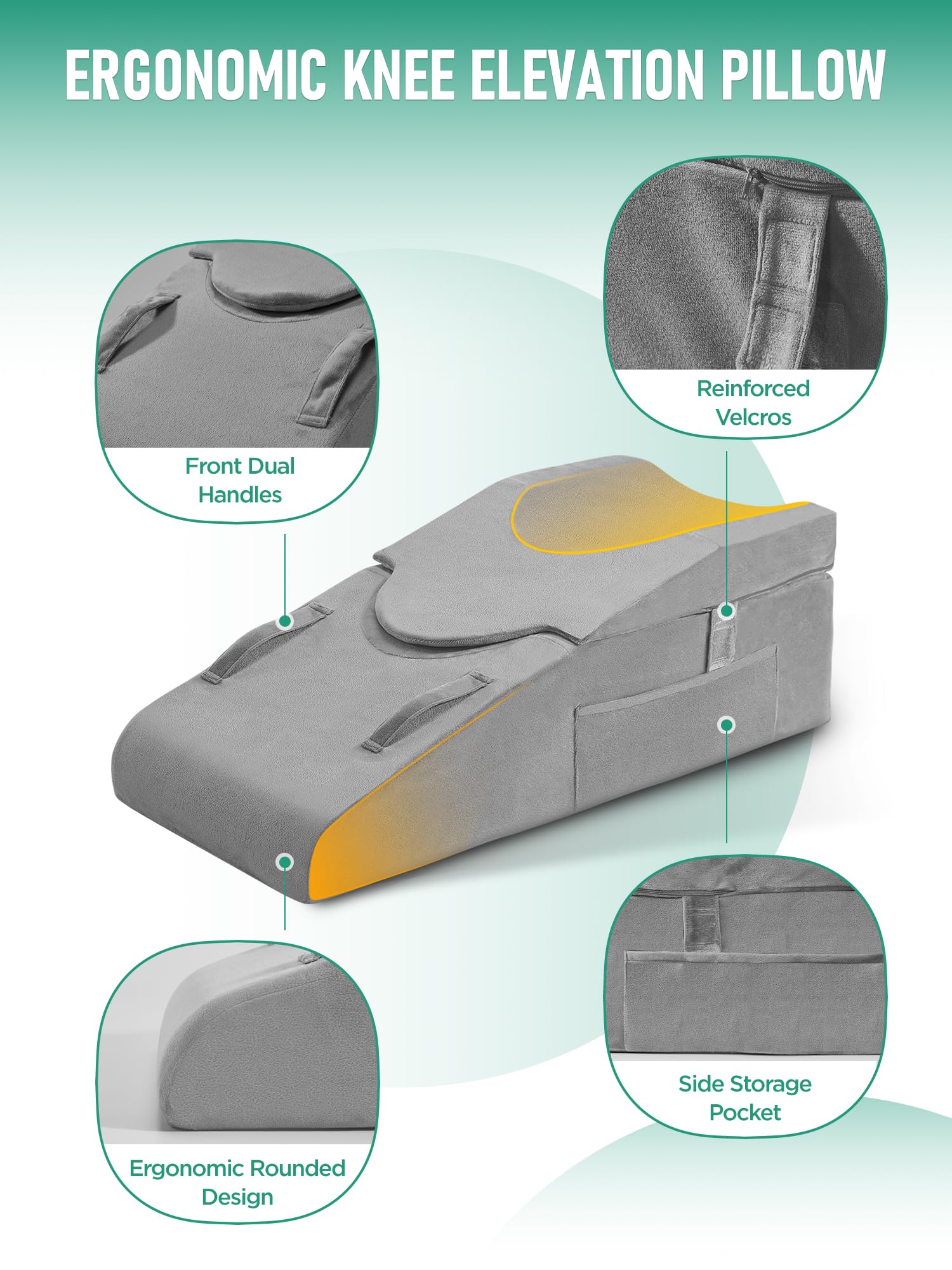 Almohada de rodilla para cirugía de reemplazo de rodilla, almohada de espuma viscoelástica para recuperación después de la cirugía, almohada de pierna ajustable para ciática, espalda baja