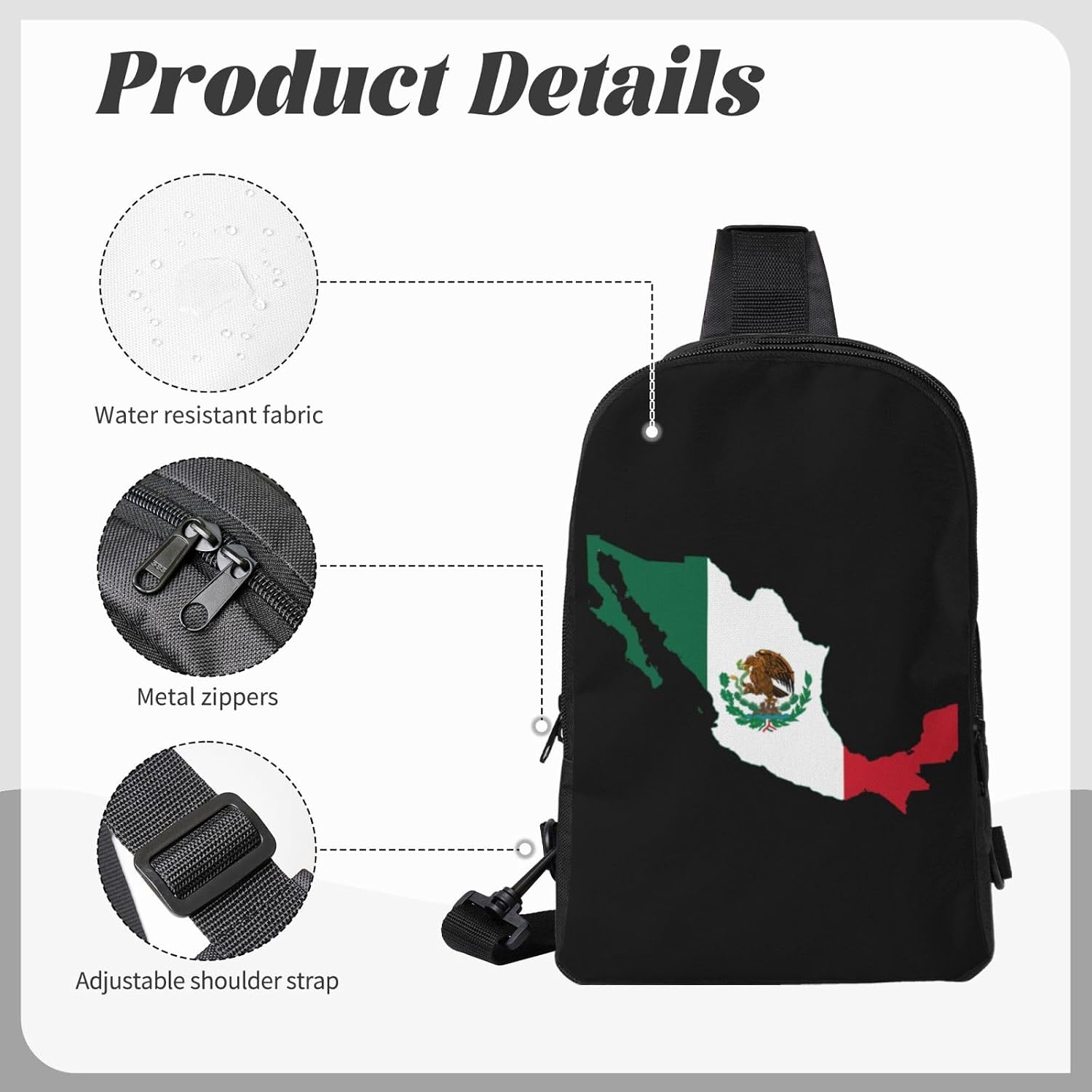 Flag Of Mexico Map Mini Crossbody Sling Backpack Shoulder Chest Bag Daypack for Hiking Traveling