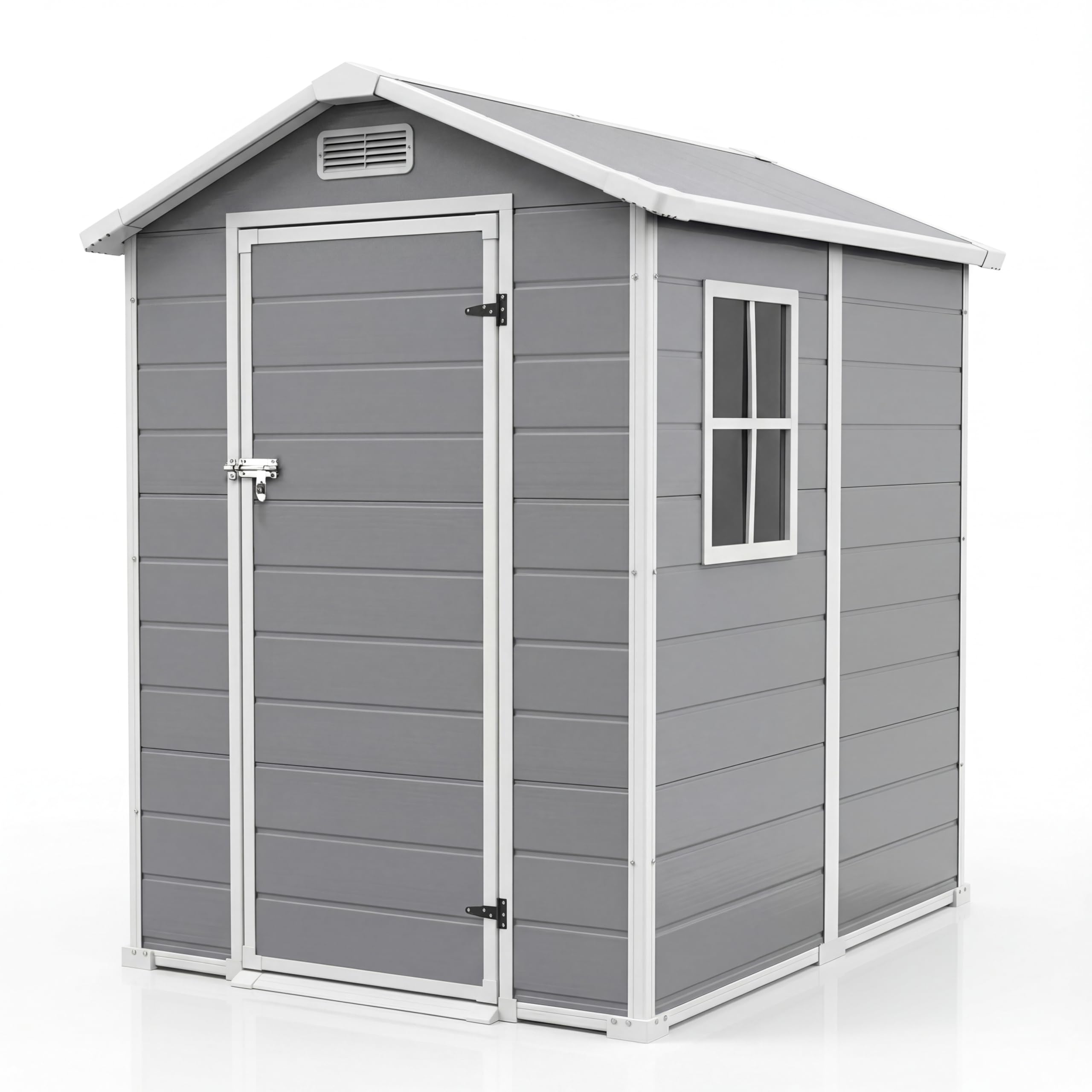 Photo 1 of **SIMILAR NOT EXACT**
4x6 FT Outdoor Storage Shed with Floor, Plastic Resin Garden Shed with Window & Sloping Roof & Lockable Door for Patio Backyard Garden, Lawn Mower, Bike, Tool Storage