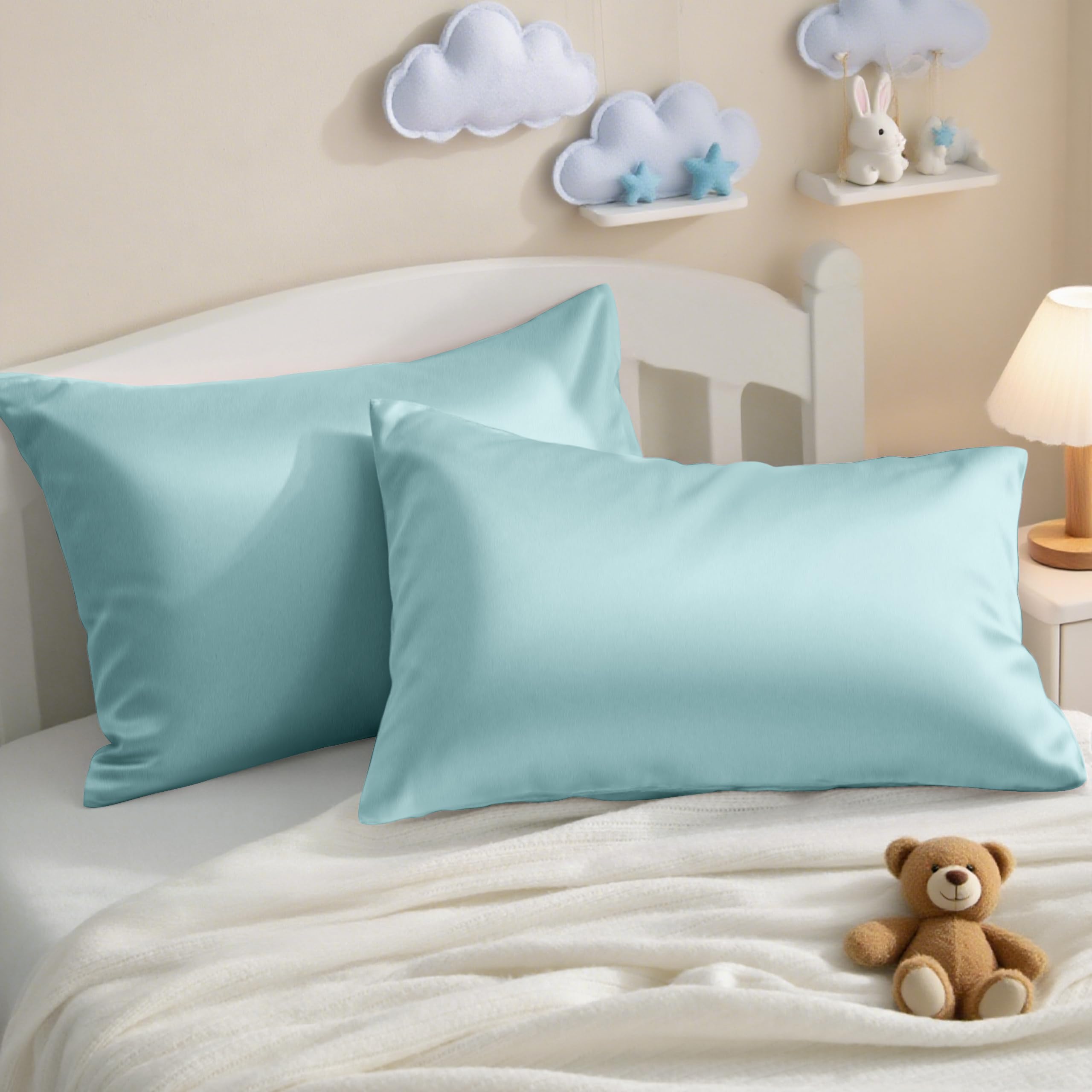 NTBAY Egyptian Cotton Toddler Pillowcases - Set of 2 - Travel Pillow Cases - 500 Thread Count Cotton 13x18 Pillow Covers - Envelope Closure Nursery Pillowcases, 13x18 Inches, Aqua