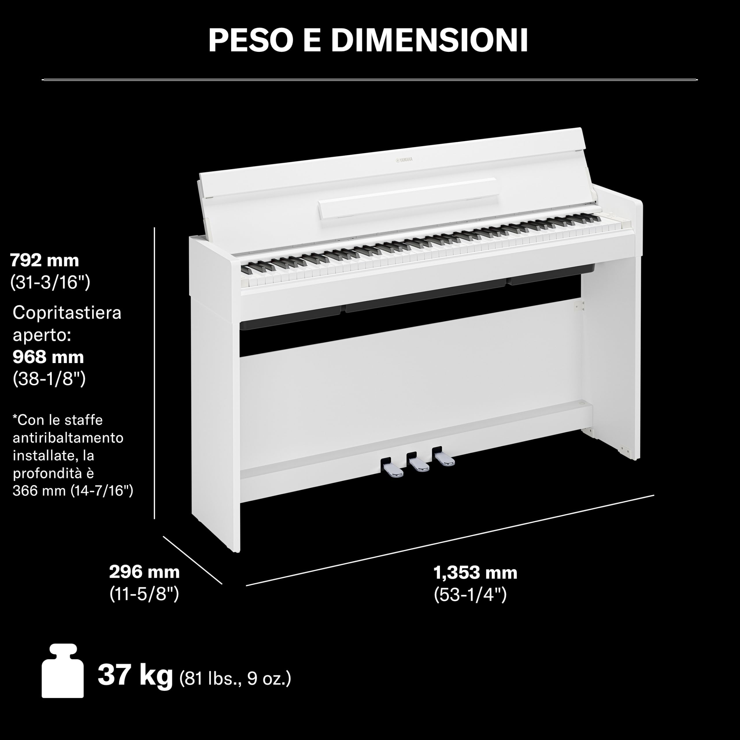 YAMAHA YDP-S36 Pianoforte Digitale – 88 Tasti Pesati GHS, Suono CFX Concert Grand, Design Slim, Bluetooth, 3 Pedali, Ideale per Casa e Principianti – Bianco