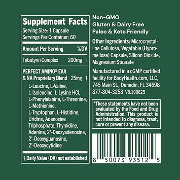BodyHealth Tributyrin 200mg - Tri-Butyrin Supplement for Gut Health Support, Digestive Comfort, Microbiome Balance & Immune Support* - 60 Capsules