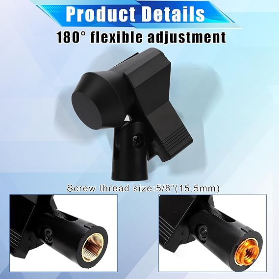 2Pcs Mic Clips for Stands, Microphone Clip Holders with 2Pcs 5/8 Male to 3/8 Female Screw Adapter Adjustable Mic Clamp for Wireless and Wired Mics