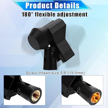 2Pcs Mic Clips for Stands, Microphone Clip Holders with 2Pcs 5/8 Male to 3/8 Female Screw Adapter Adjustable Mic Clamp for Wireless and Wired Mics