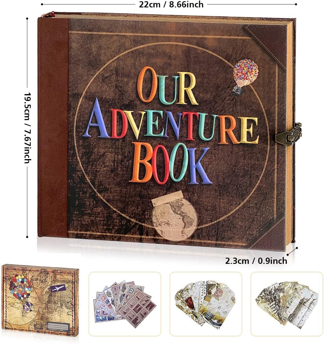 Abenteuerbuch, 148-seitiges DIY-Scrapbook mit geprägtem Briefeinband, Retro-Stil, perfektes Reisetagebuch und Erinnerungsalbum für Paare, inspiriert von der "Up"-Saga, ideal für Jubiläen und