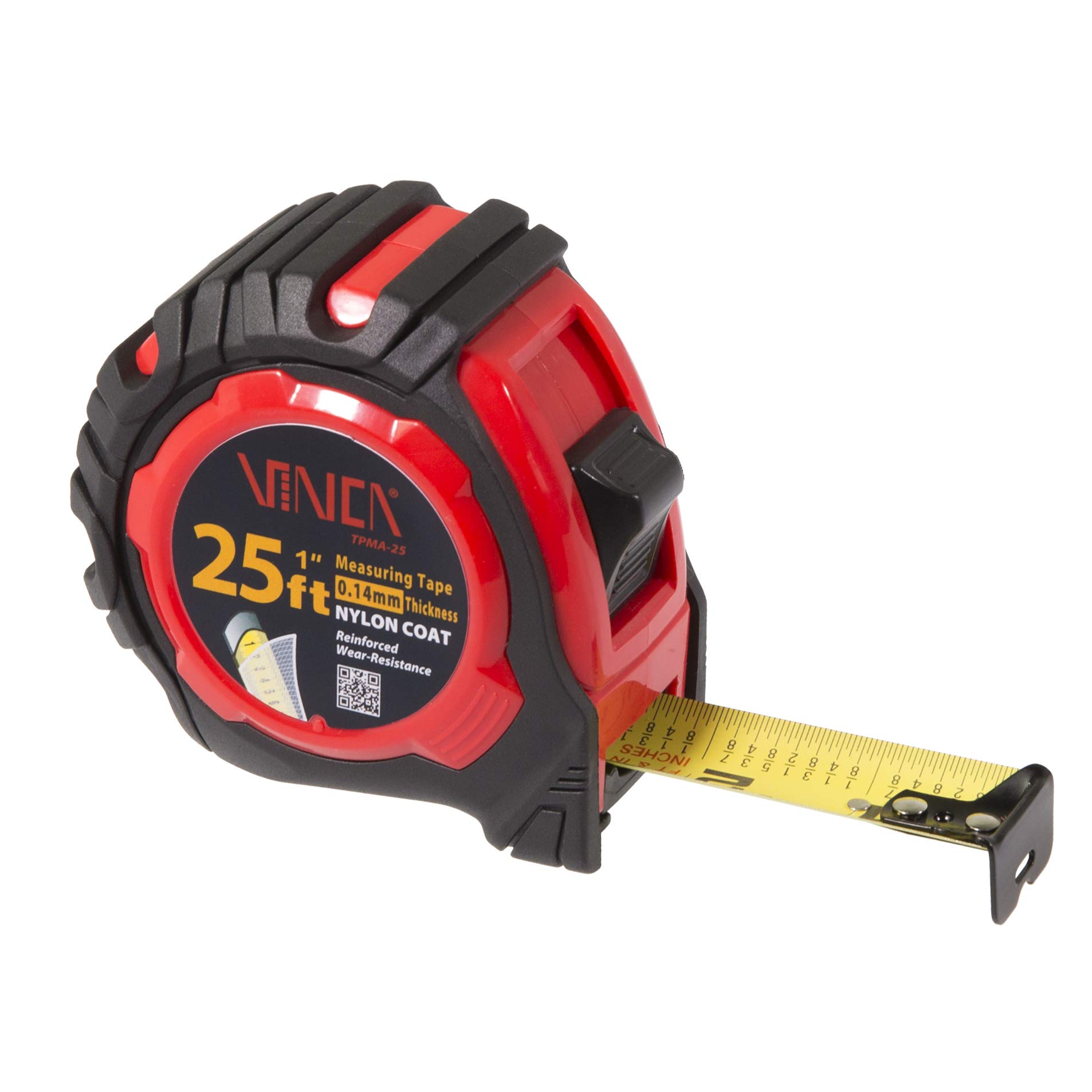 TPMA-25 25 Feet Tape Measure with Fraction Low Glare Nylon Coat Matte Finish High Visibility Blade Marking