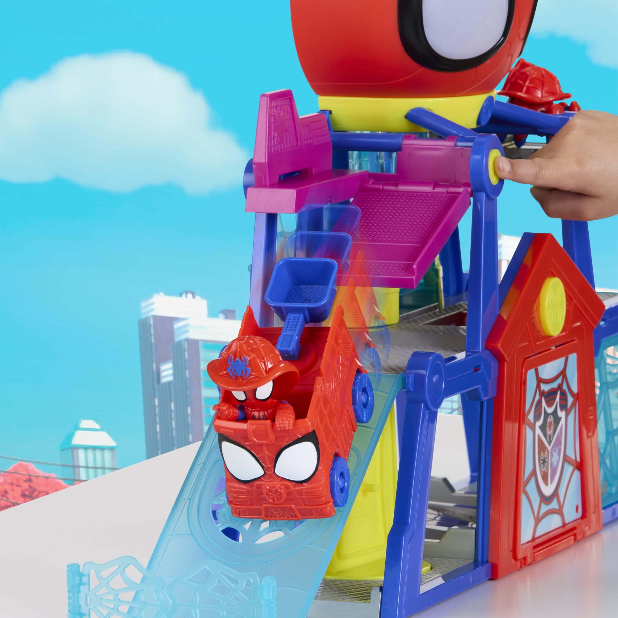 Marvel Spidey and His Amazing Friends, Rescue-Webs, Aracnocuartel, Set de Juego con Figuras de 7,6 cm y vehículo de Juguete, Juguetes de superhéroes para niños pequeños, Edad: A Partir de 3 años