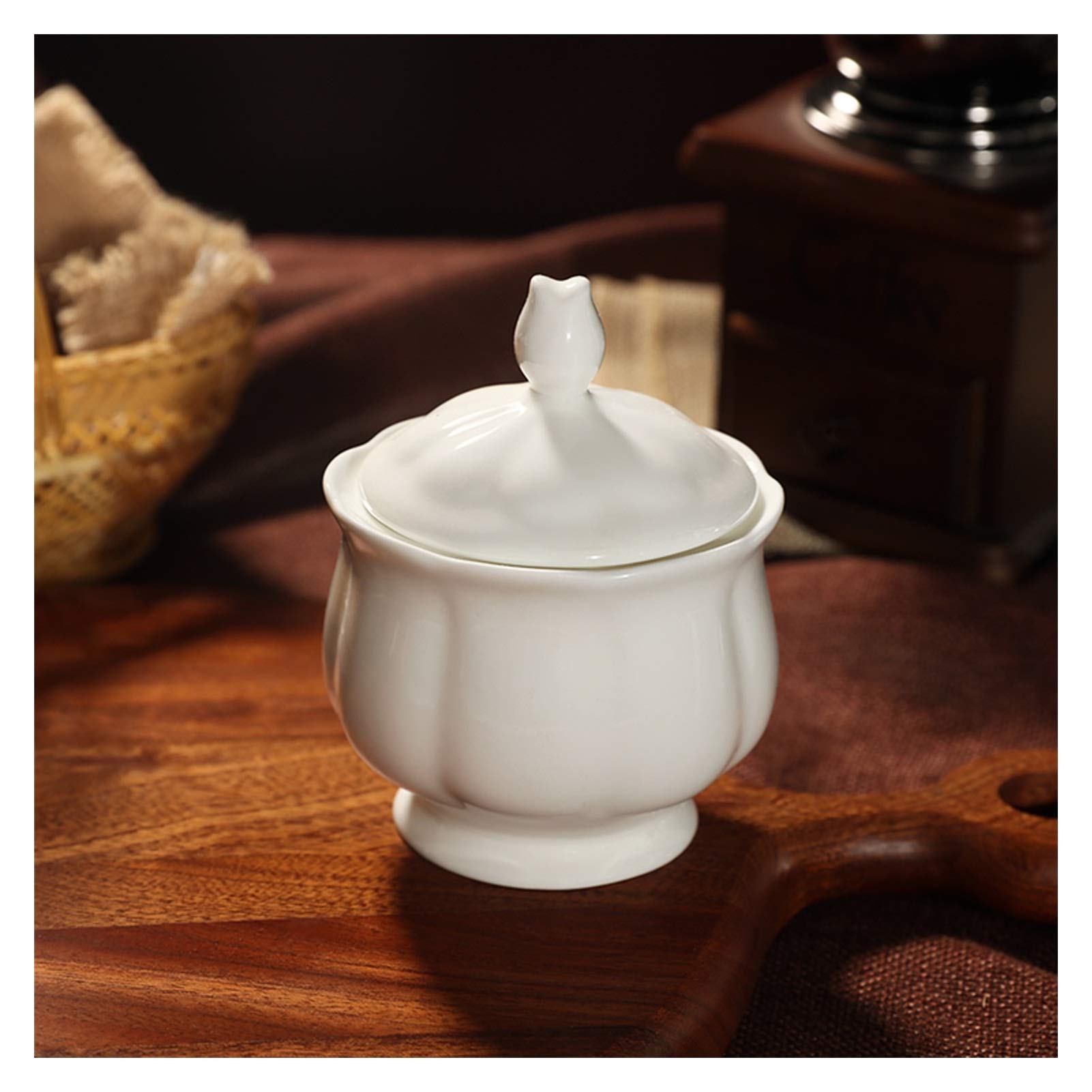 Pot de Sucre Sugar Bowl avec Couvercle Phnom Penh Simple Céramique Sugar Bol Retro Café Café Bol Blanc Granulés Sugar Bol Café Porte-café Bol à Sucre (Color : D)