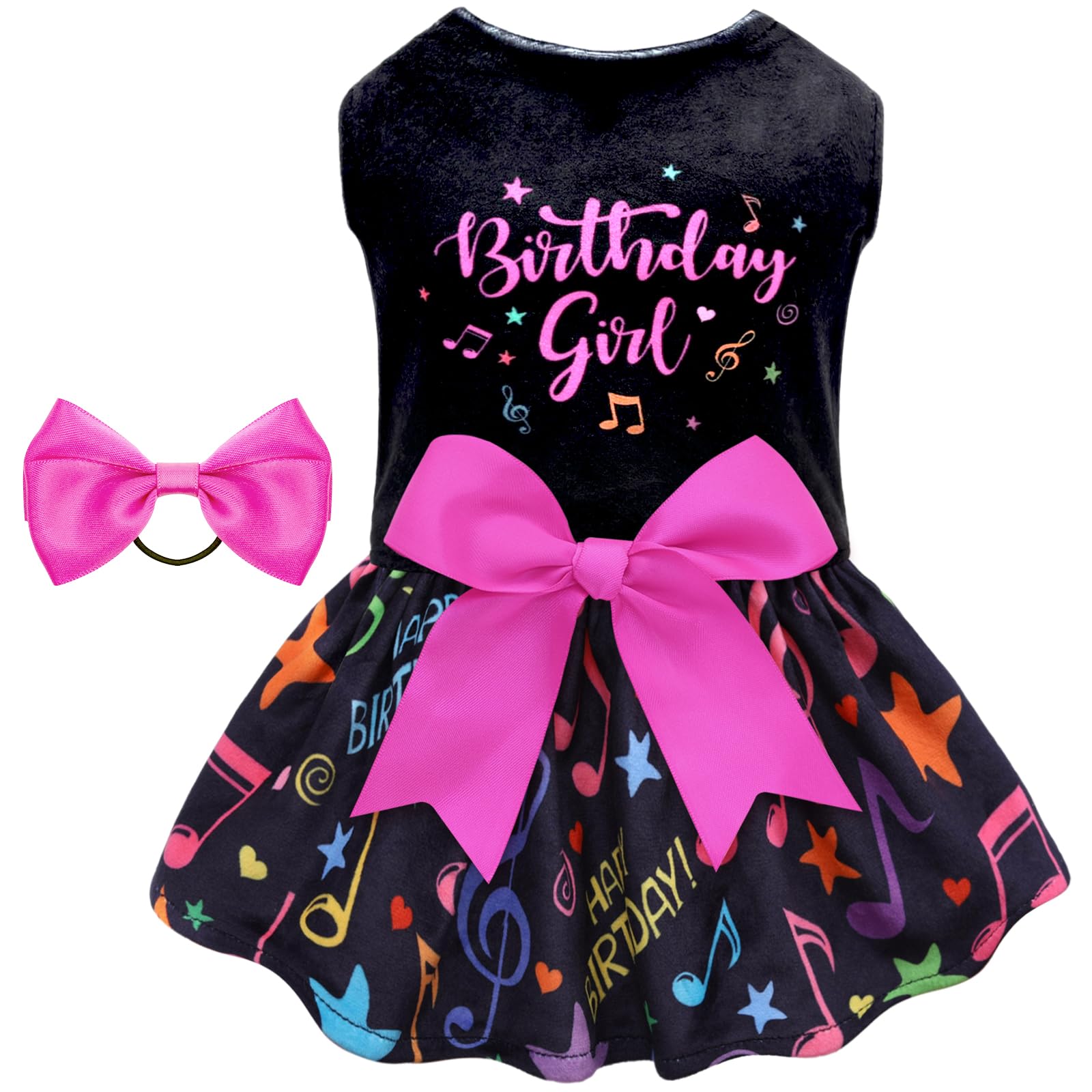 CuteBone Birthday Dog Dresses Velvet Holiday Small Dogs Clothes Onesie Pet Apparel Girl Puppy Skirt with Bow Hair Rope CVA50S-D