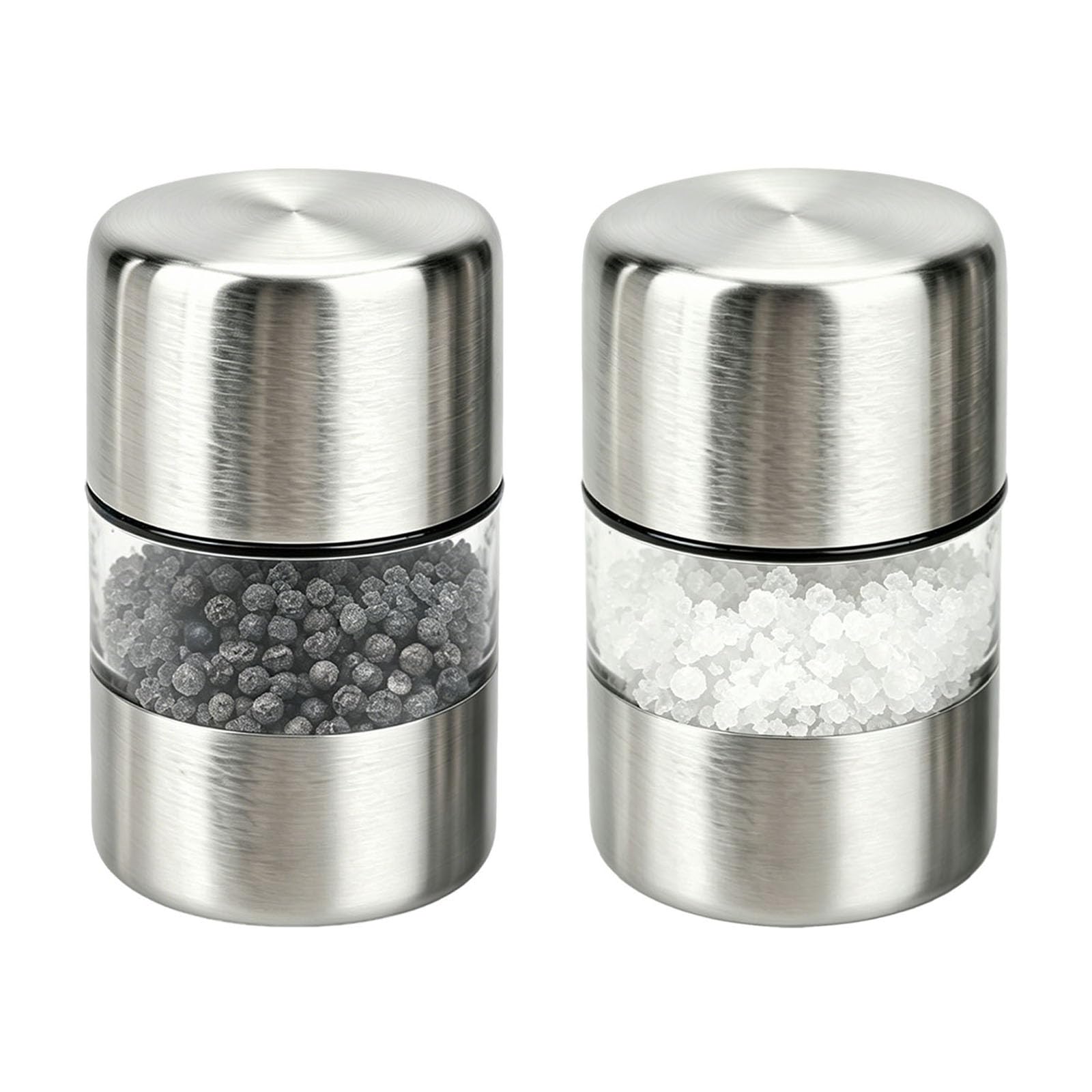 2PCS Travel Salt and Pepper Sets, Camping Salt and Pepper Set, Mini Refillable Manual Spice Grinder, Portable Seasoning Containers for Home Kitchen Camping BBQ Outdoor Cooking