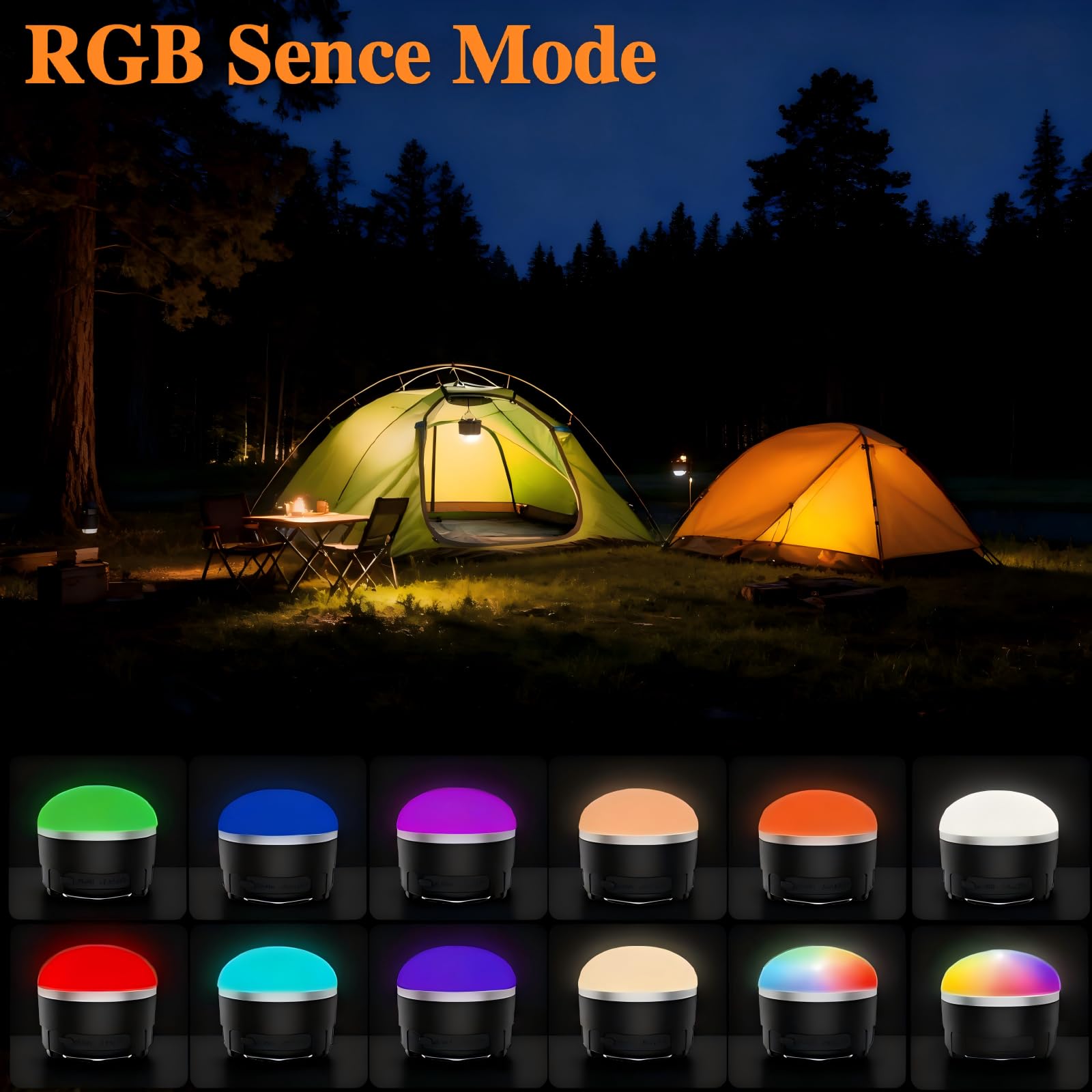 Linterna LED de camping recargable, esencial para campamento, cambio de color RGB, 1000 lm, 4 modos de luz, base magnética, impermeable IP65, linterna portátil para camping, senderismo, huracanes y