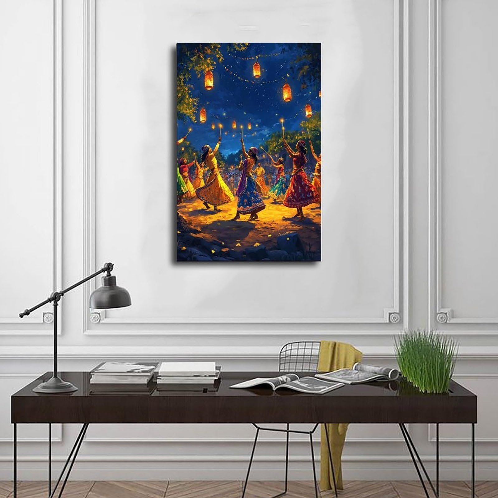 Raas Circle Dance Festival Illustrazione Poster su tela Decorazione Camera da letto Paesaggio Ufficio Camera Decor Regalo 40,6 cm L X 61 cm W