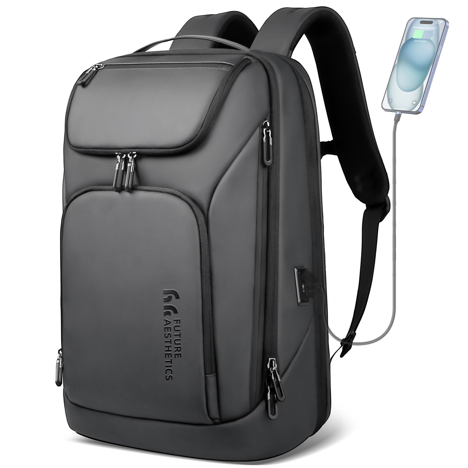 Herren Rucksack,17,3 Zoll Laptop Business Rucksack-Dunkelgrau | Wasserabweisender Kabinenrucksack mit USB-Anschluss, zugelassen als Bordgepäck, ideal für Arbeit, Geschäftsreisen & Ausflüge