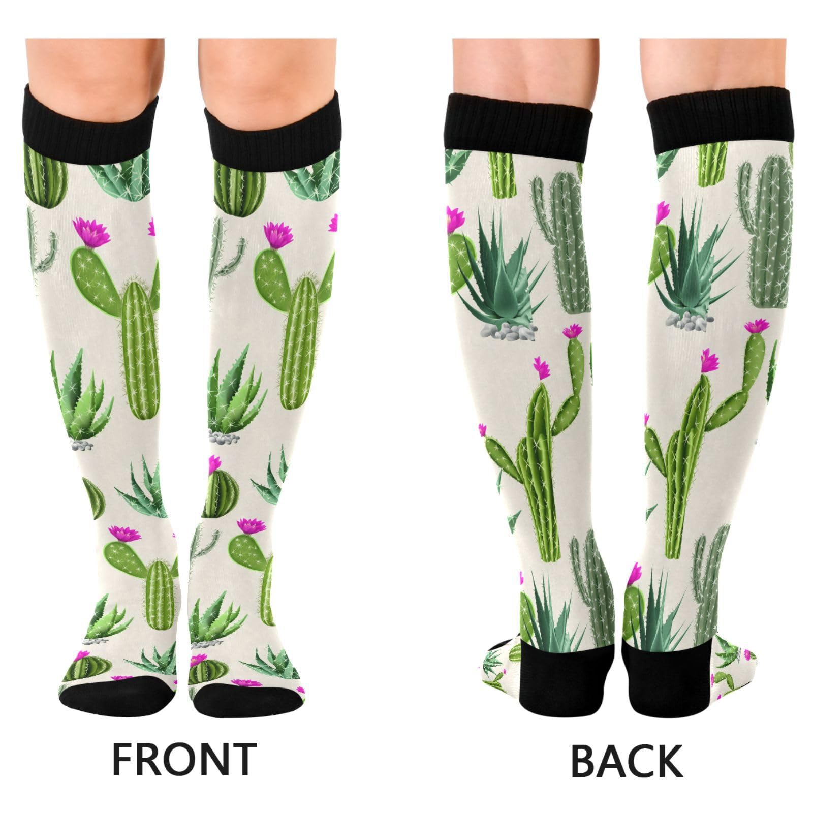 Wassud Compression Socks for Women and Men Cacti 20-30 mmHg Knee High Socks for Nurses Travel Stocking 2 Pair
