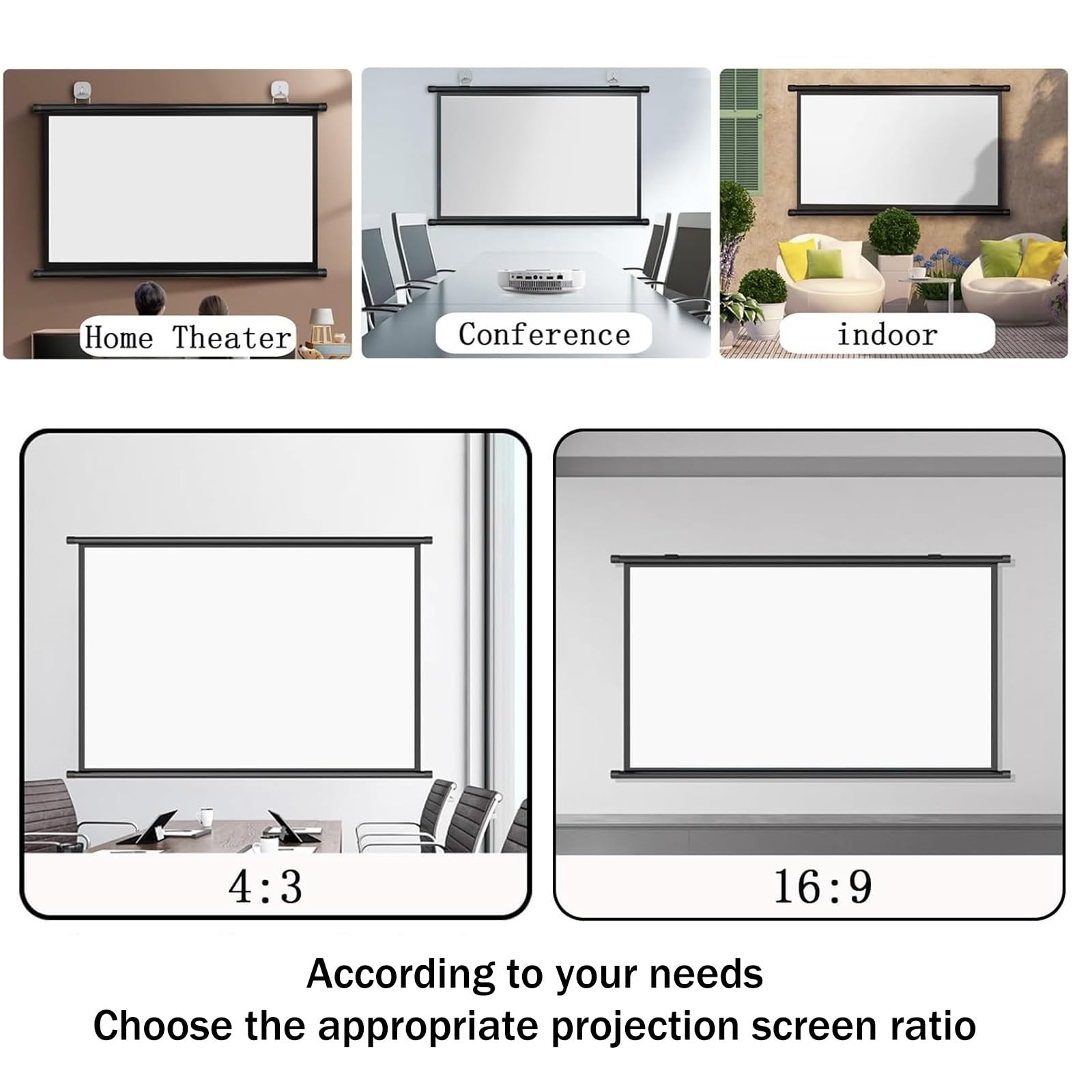 Schermo a Scomparsa Bianco Opaco, montabile a Parete o a soffitto - Altezza Regolabile per Home Cinema 4K 3D 1080P HD