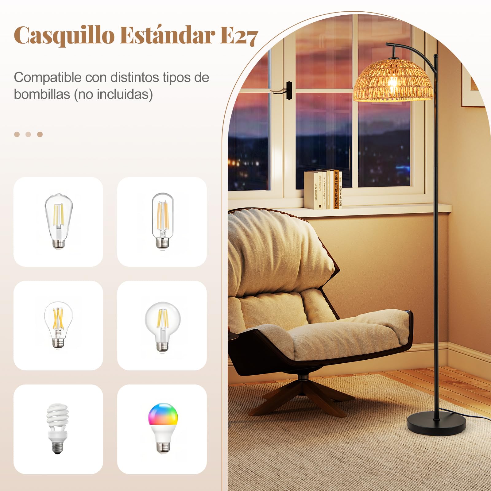 COSTWAY Lámpara de Pie, 160 cm Lámpara de Pie Moderna con Pantalla Colgante, Base Estándar E27 y Interruptor de Pedal, Mueble de Iluminación para Sala de Estar, Dormitorio y Comedor