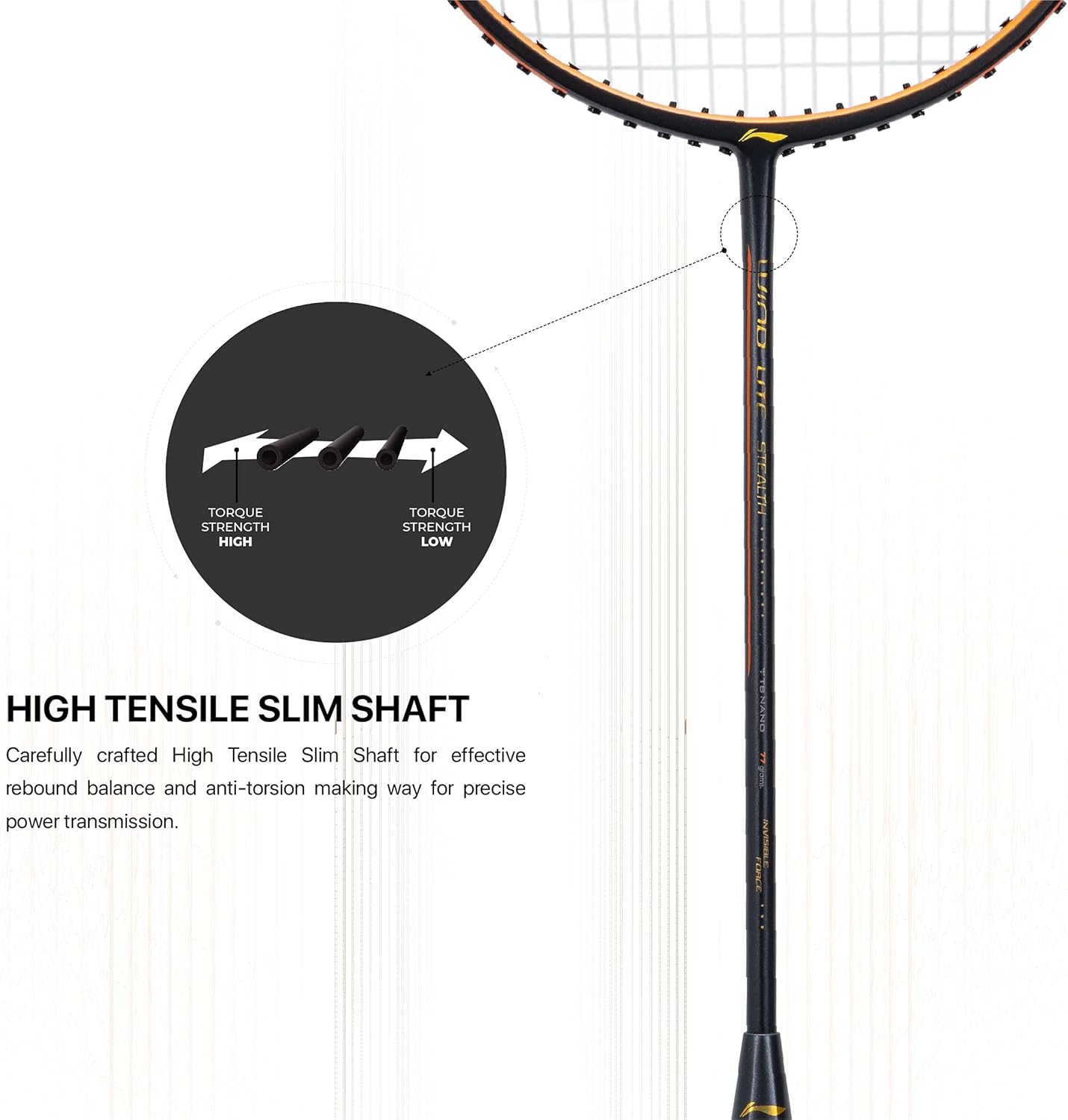 Li-Ning Wind Lite Stealth Carbon Fibre Strung Badminton Racket with Free Full Cover (Powered By Windstorm)