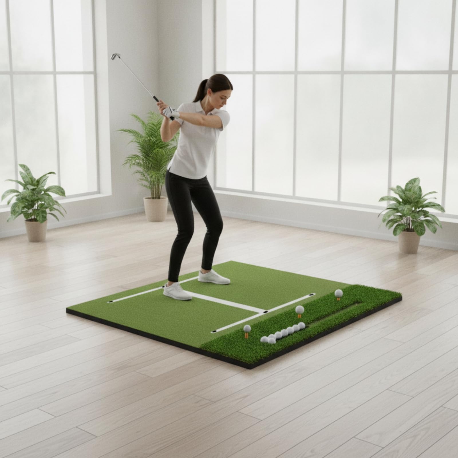 Abschlagmatte mit Ausrichtungslinien strapazierfähig Golfmatte mit Ballhalterhalter verschleißfest Golf-Abschlagmatte für Golfer, Anfänger, Garten