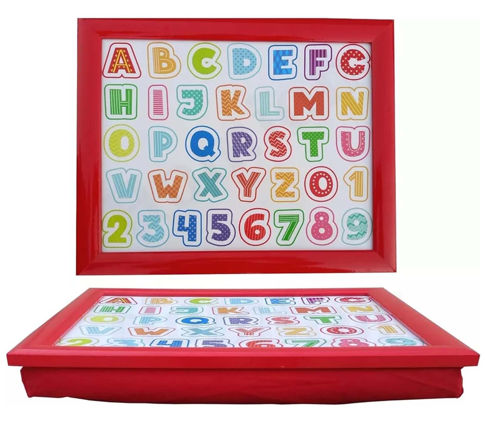 ABC Learning Kids Lap Tray Soft Cushioned Bean Bag Alphabet Digit Number, Art, Craft, Writing, Breakfast, Dinner, Food, Drink, Home Serving Children ABC Lap Tray