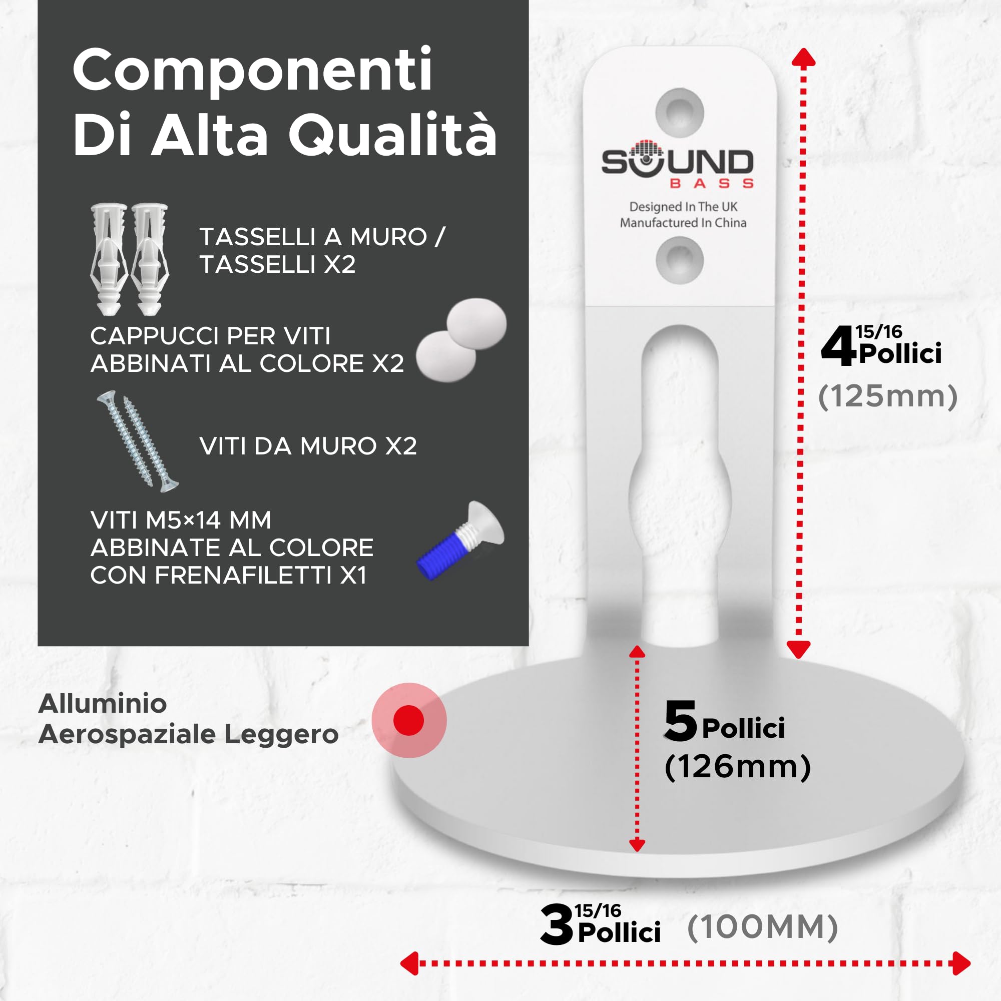 Sound bass Supporto da Parete ERA 100 – Profilo Basso, Bianco, Singolo (1 pz), Compatibile con Sonos ERA 100 & ERA 100 SL, Kit di Montaggio Incluso