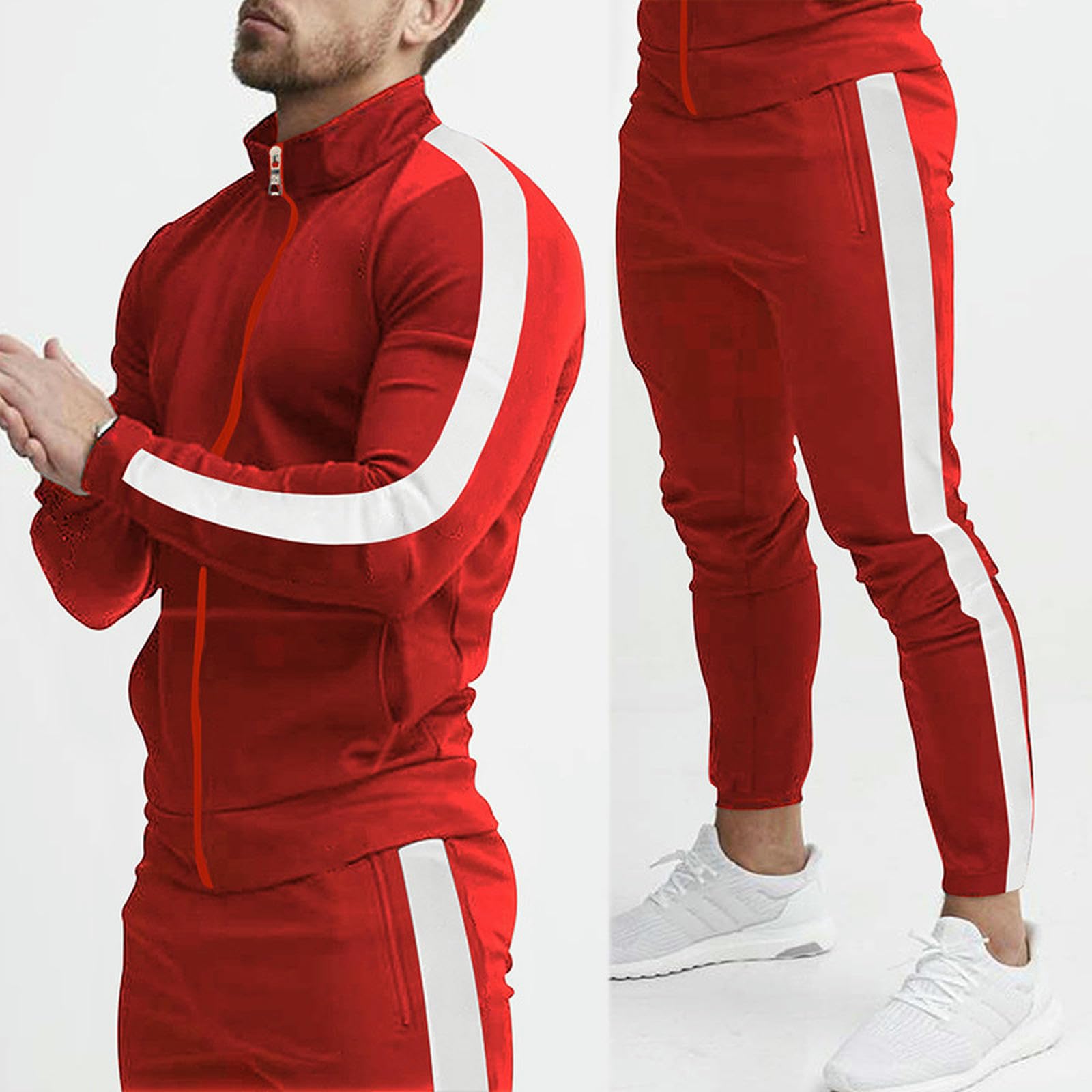 Tute da Uomo A Zip per Uomini, Abbigliamento Sportivo Casual, Giacche E Pantaloni-h-XXL