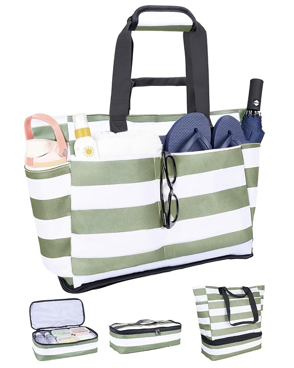 NBERMOTION Beach Bag with Detachable Cooler, 62L Large Beach Bags Waterproof Sandproof for Women（Mint Green by NBERMOTION - Used condition - US$16.26