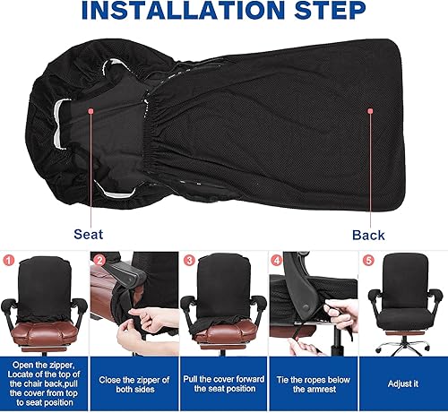 Miniatura 6 de Funda para silla de oficina con fundas para reposabrazos, funda elástica para silla de escritorio, tela jacquard a cuadros, respaldo alto, funda de