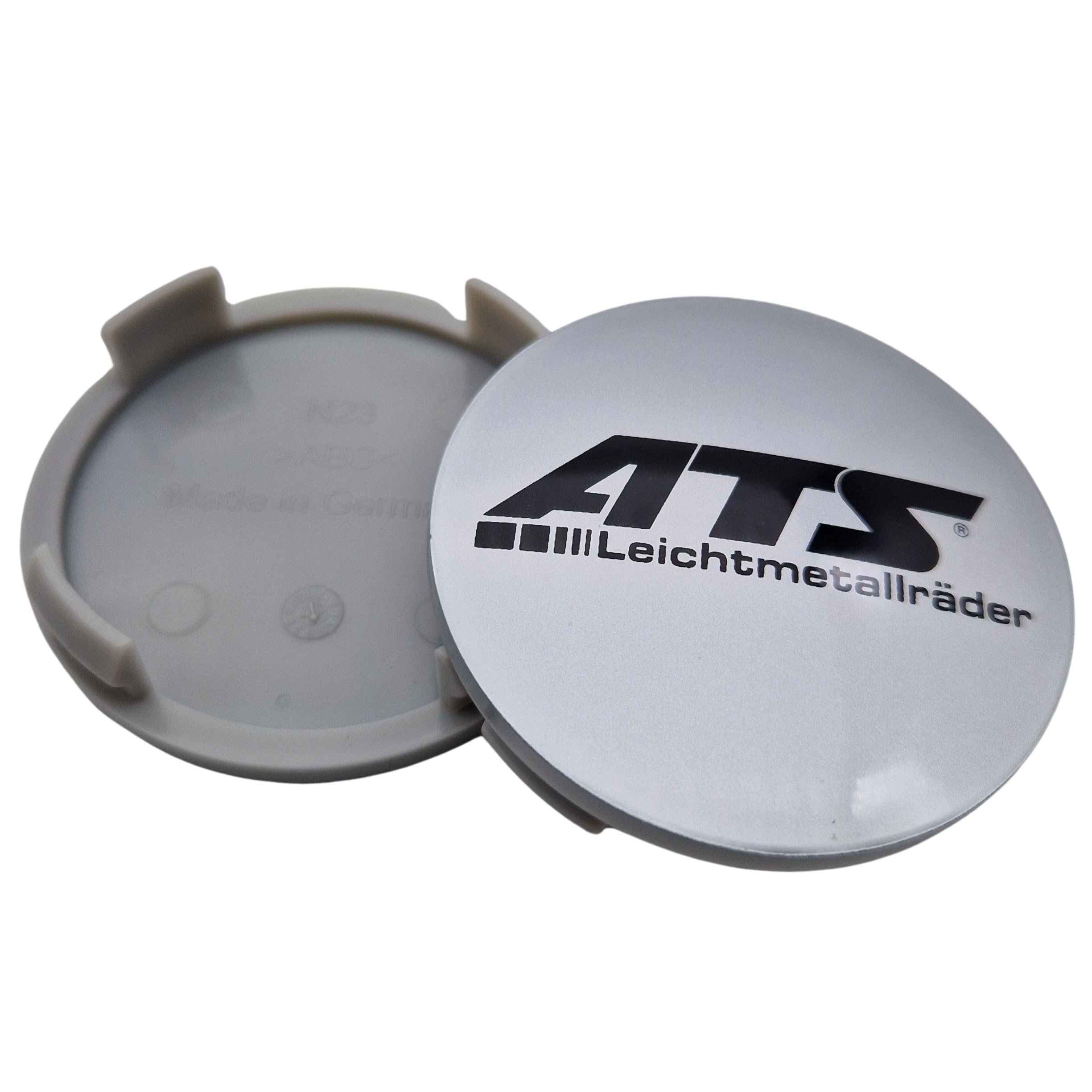 ATS Lot de 4 cache-moyeux 60 mm argent (N23) avec logo noir