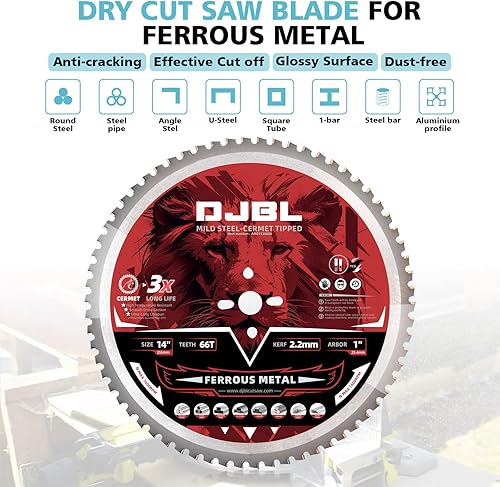 Miniatura 5 de DJBL Sierra de corte en frío sin escobillas de 14 pulgadas, 3500 W, velocidades cambiables, hoja de metal ferroso de 66 dientes, ajustable en 45