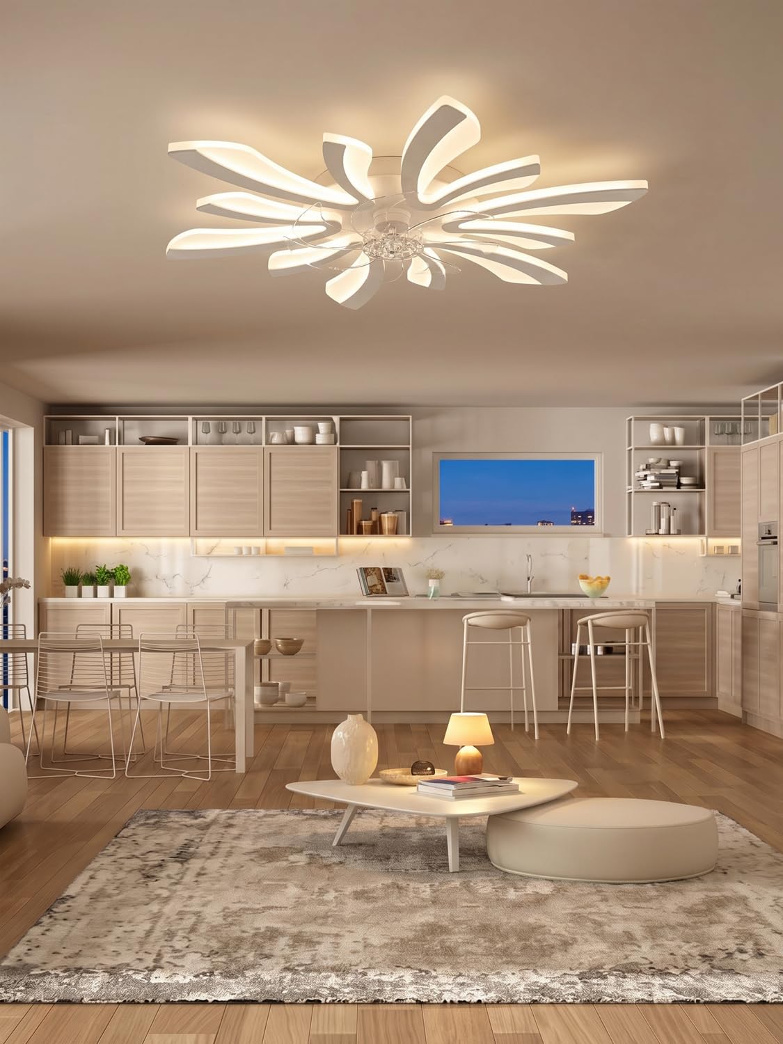 Smart Lampadario con Ventilatore da Soffitto, WiFi Plafoniera con Ventilatore Compatibile con Alexa Google Home, Lampada con Ventola Techo per Camera da letto, Cucina, Bianco