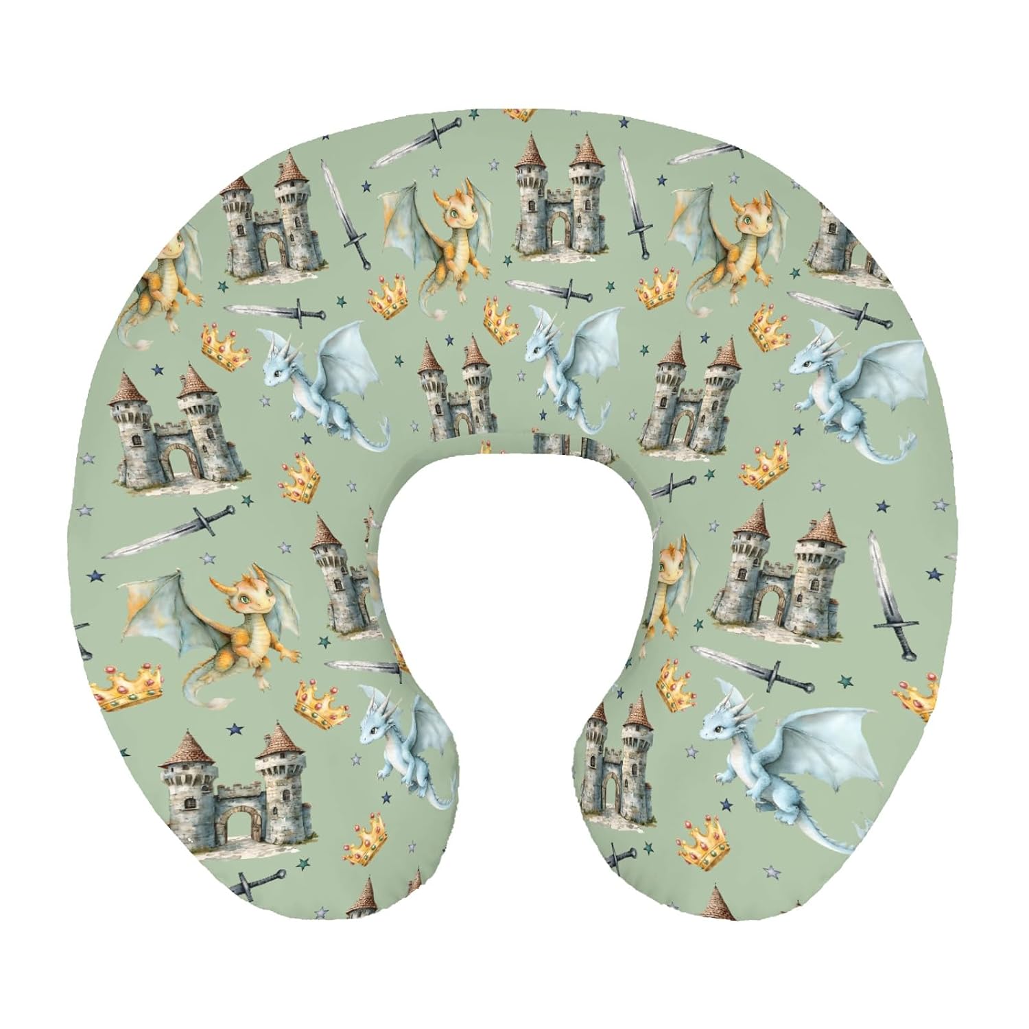 Cute Fairytale Dragon Castle Nursing Pillow Cover Stretchy Removable for Baby Girls Boys Vintage Dragons Crown Stars Cover for Breastfeeding and Bottle Feeding for Newborn Infant